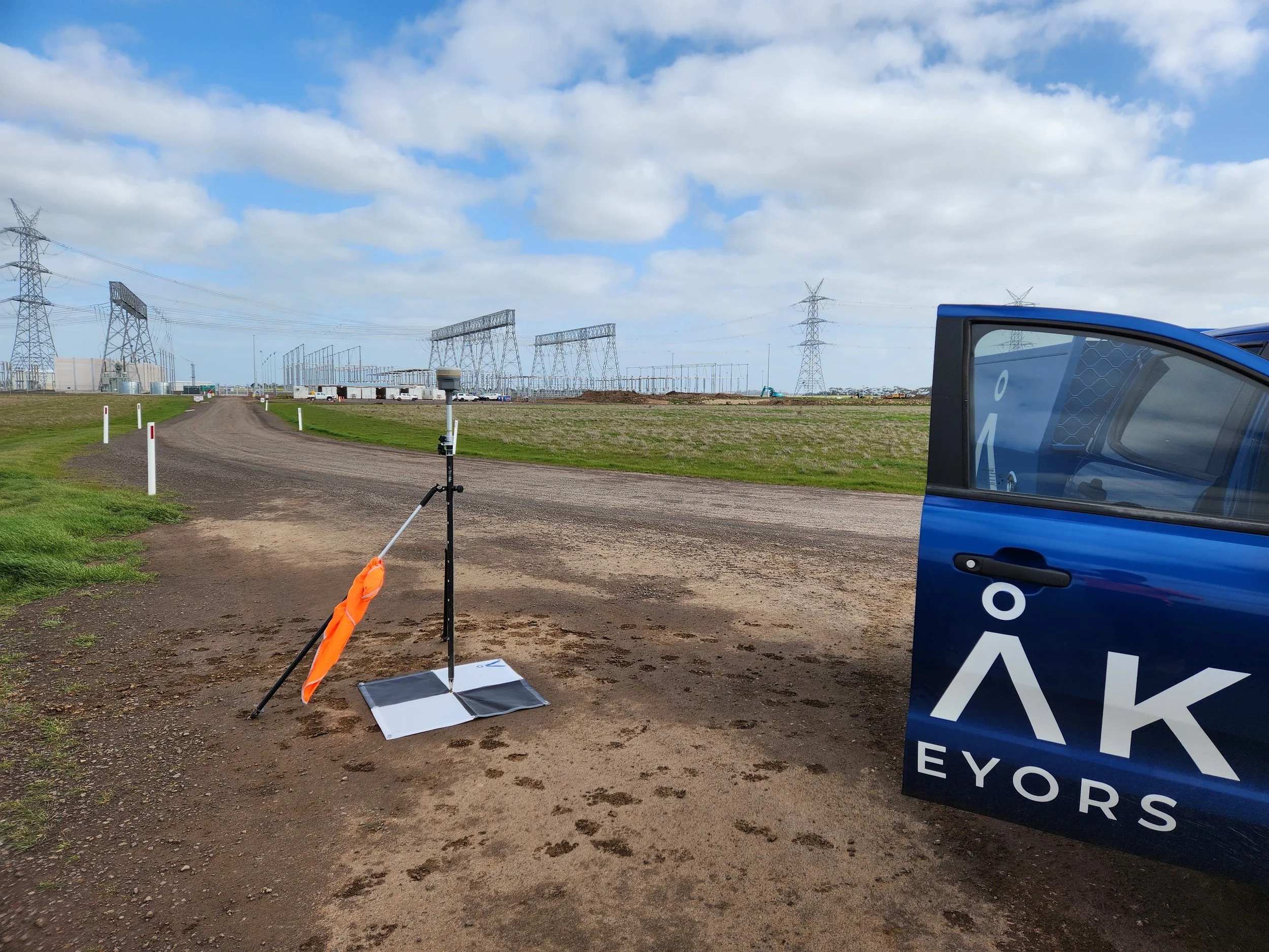 Aerial drone flying over a large survey site