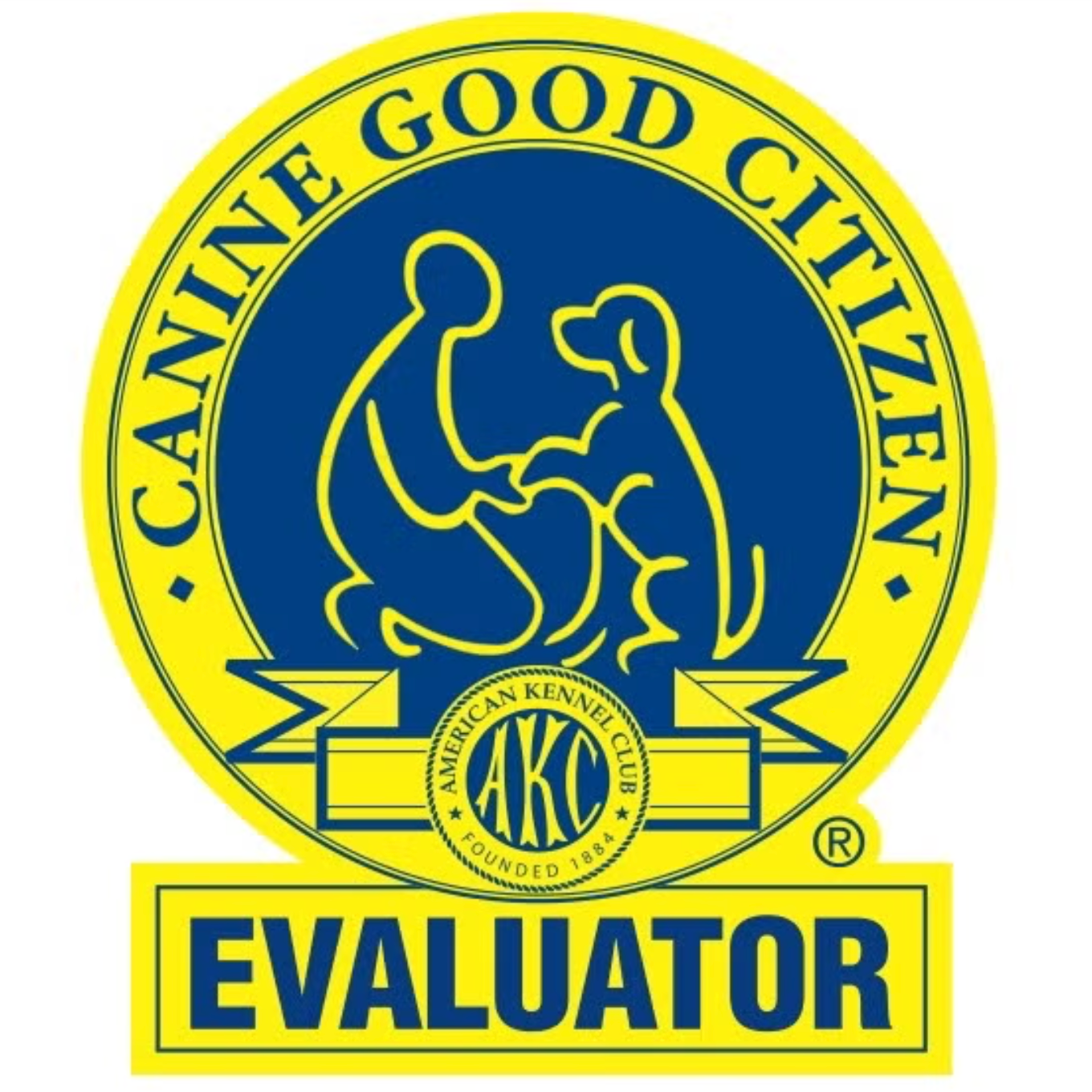 Logo of the American Kennel Club with the words 'Canine Good Citizen' and 'Evaluator'.