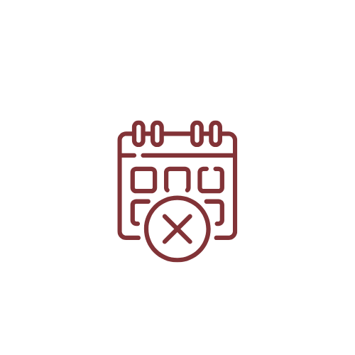 Icône de calendrier avec une croix, indiquant une suppression ou un événement annulé.