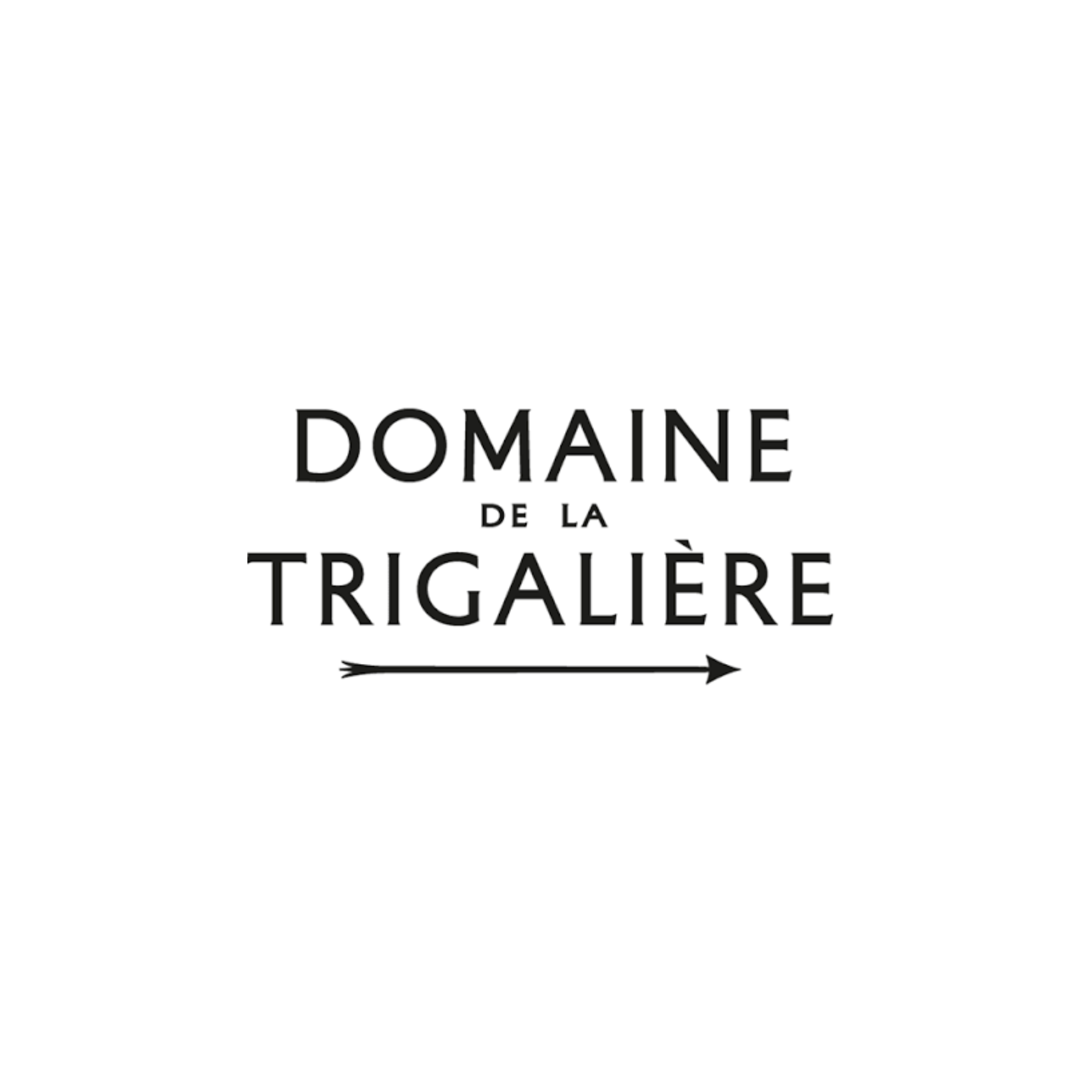 Logo noir et blanc avec le texte 'Domaine de la Trigalière' en dessous d'une ligne horizontale, avec une flèche pointant vers la droite.