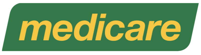 Medicare logo with green background and yellow text.