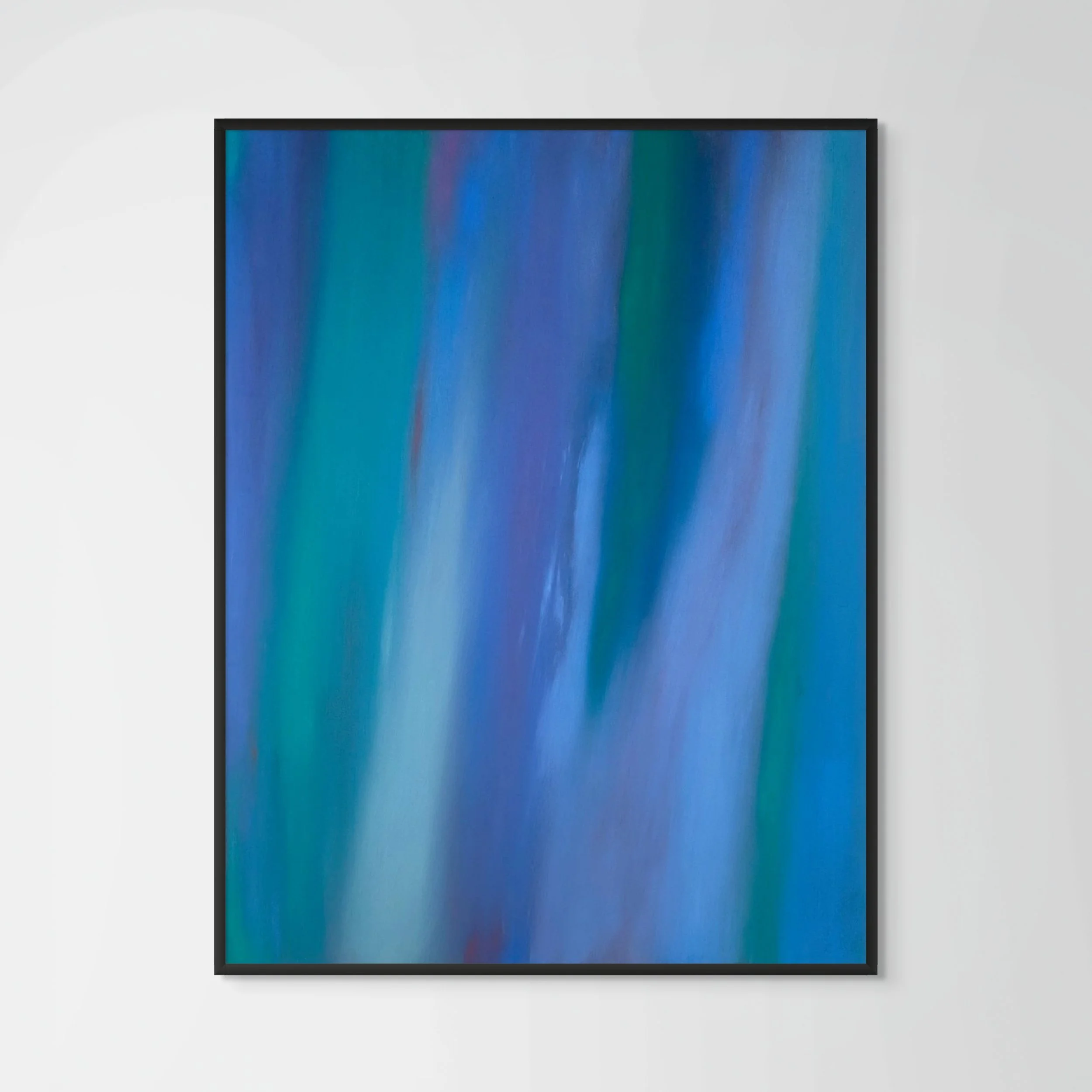 Blue Light, œuvre abstraite au pastel sec, étude de la lumière par superpositions chromatiques, création originale Atelier Cléophée.