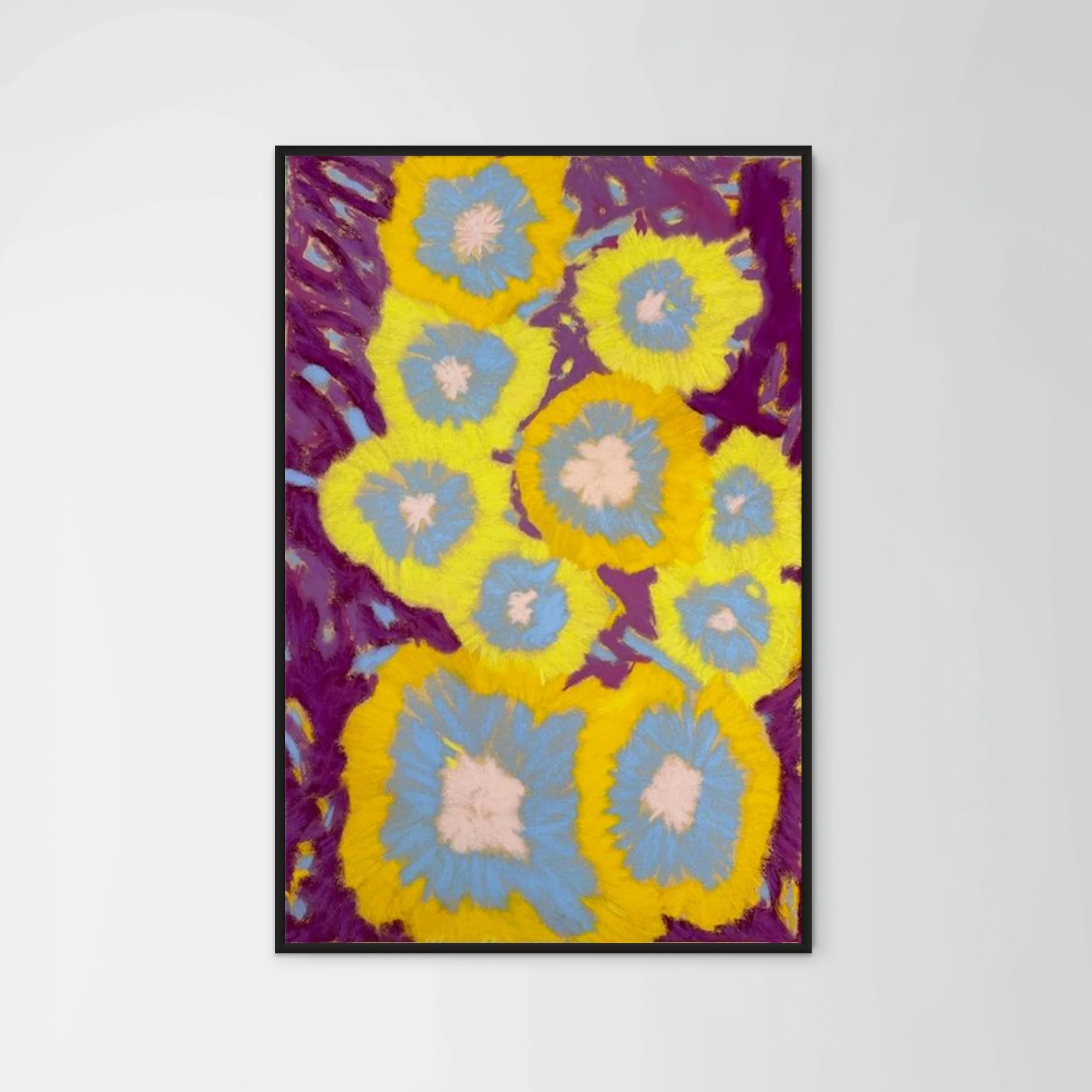 Œuvre abstraite au pastel sec inspirée du pop art – Pop Daisies, création originale de l’artiste parisienne Atelier Cléophée