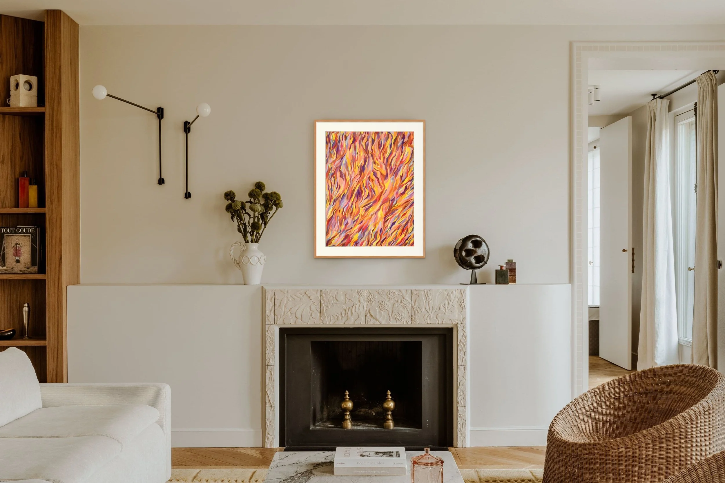 Œuvre abstraite au pastel sec exposée dans un intérieur contemporain – idée de décoration murale
