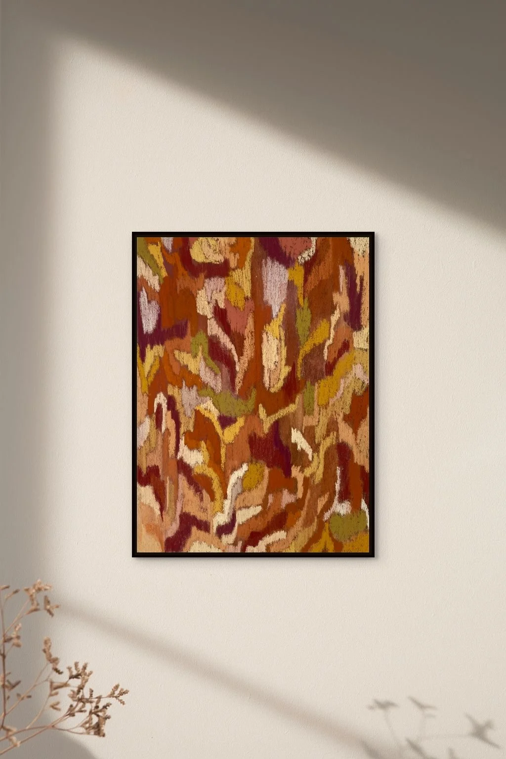 Dessin abstrait beige, décoration murale projet design, création originale de l’artiste Atelier Cléophée