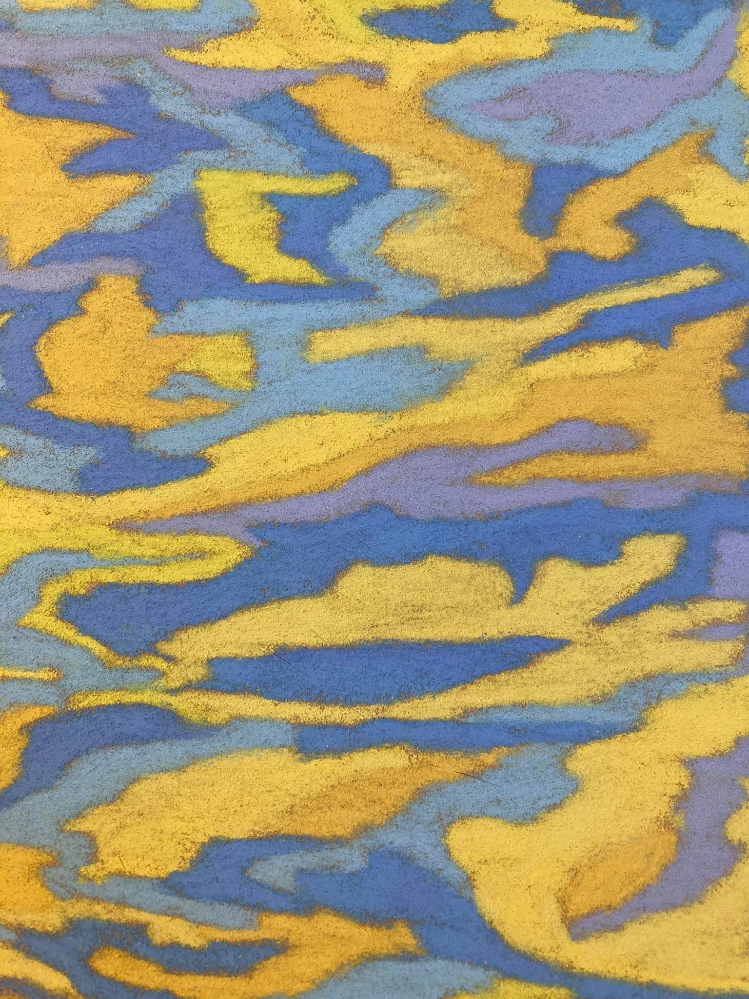 Détail d’un pastel sec abstrait jaune inspiré par l'Ukraine, signé par l’artiste émergente Atelier Cléophée