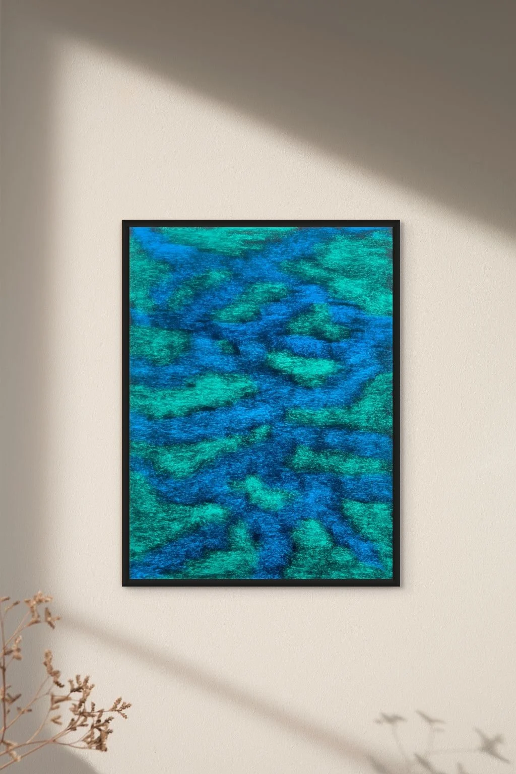 Mangrove – Art mural abstrait contemporain en bleu au pastel sec / Abstract Blue Pastel Wall Art | Atelier Cléophée
