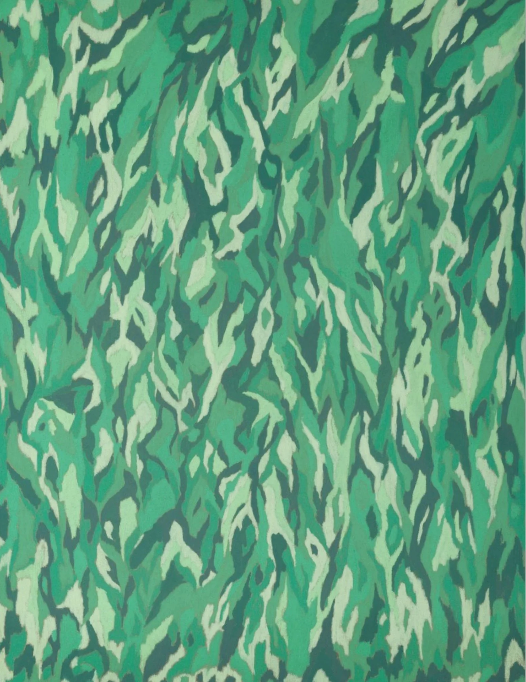 Vue complète d’un dessin abstrait au pastel sec, inspiré du mythe des jardins milanais, avec détails des motifs floraux