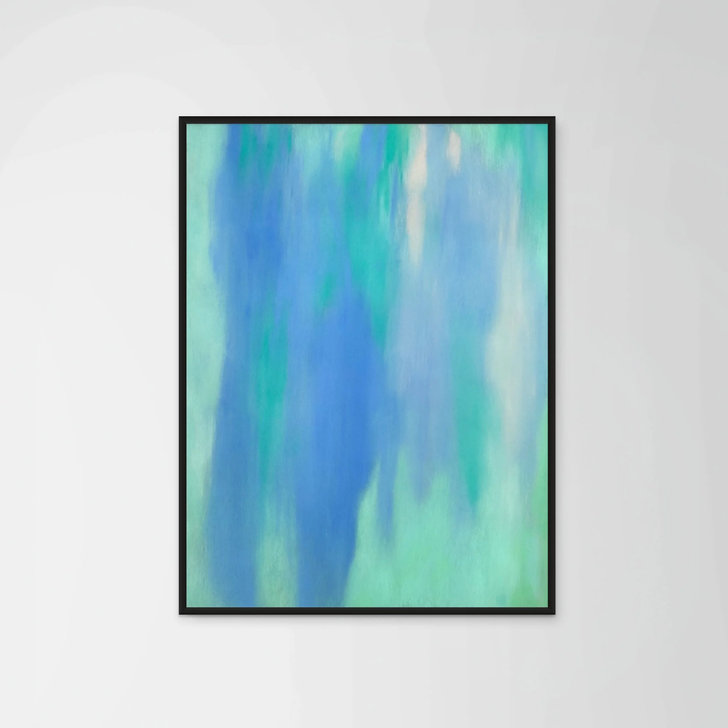 Tableau abstrait bleu au pastel sec intitulé « Blue Wind », œuvre unique de l’artiste émergente Atelier Cléophée