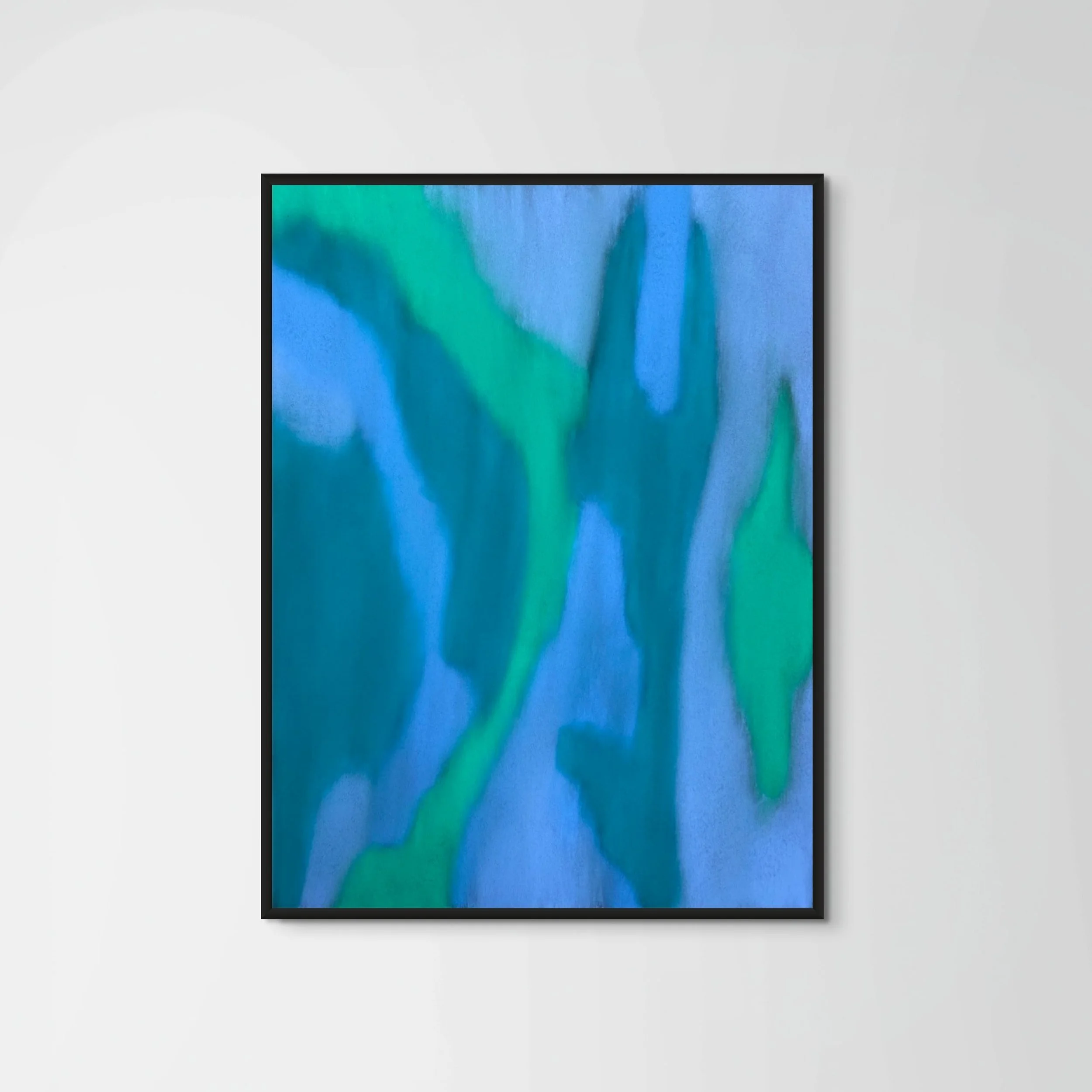 Œuvre d’art originale : tableau abstrait bleu au pastel sec, « Wilfredo » par l’artiste française Atelier Cléophée.
