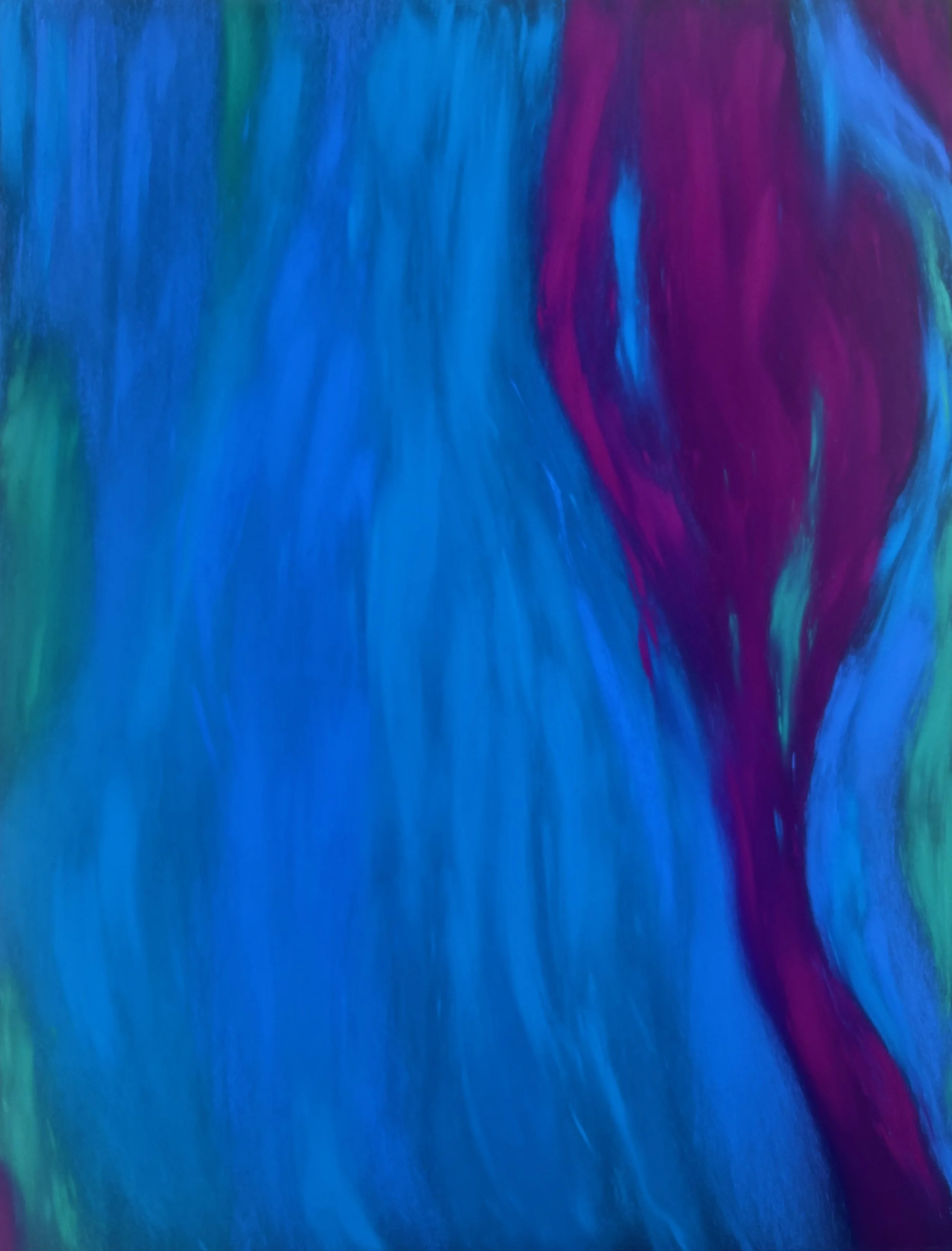 Vue alternative d’un dessin abstrait au pastel bleu et violet, composition contemporaine Atelier Cléophée