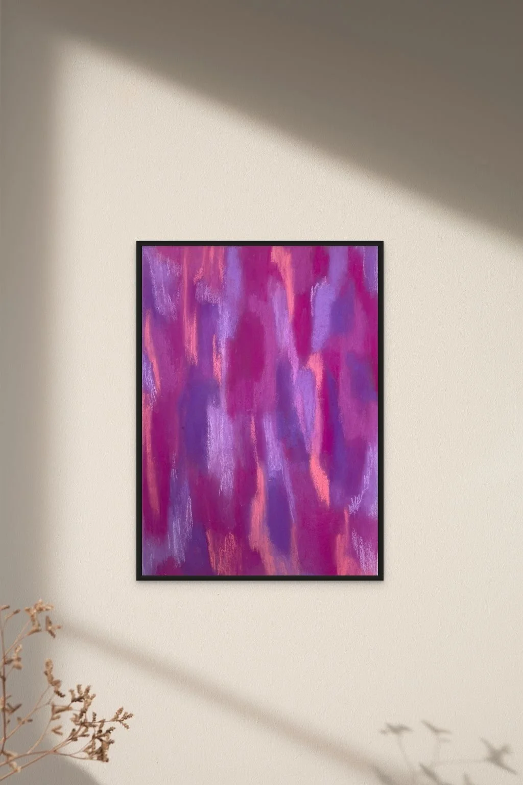 Œuvre contemporaine violette, tableau abstrait dégradé Chrysanthèmes, création originale de l’artiste Atelier Cléophée, parfait pour une décoration intérieure