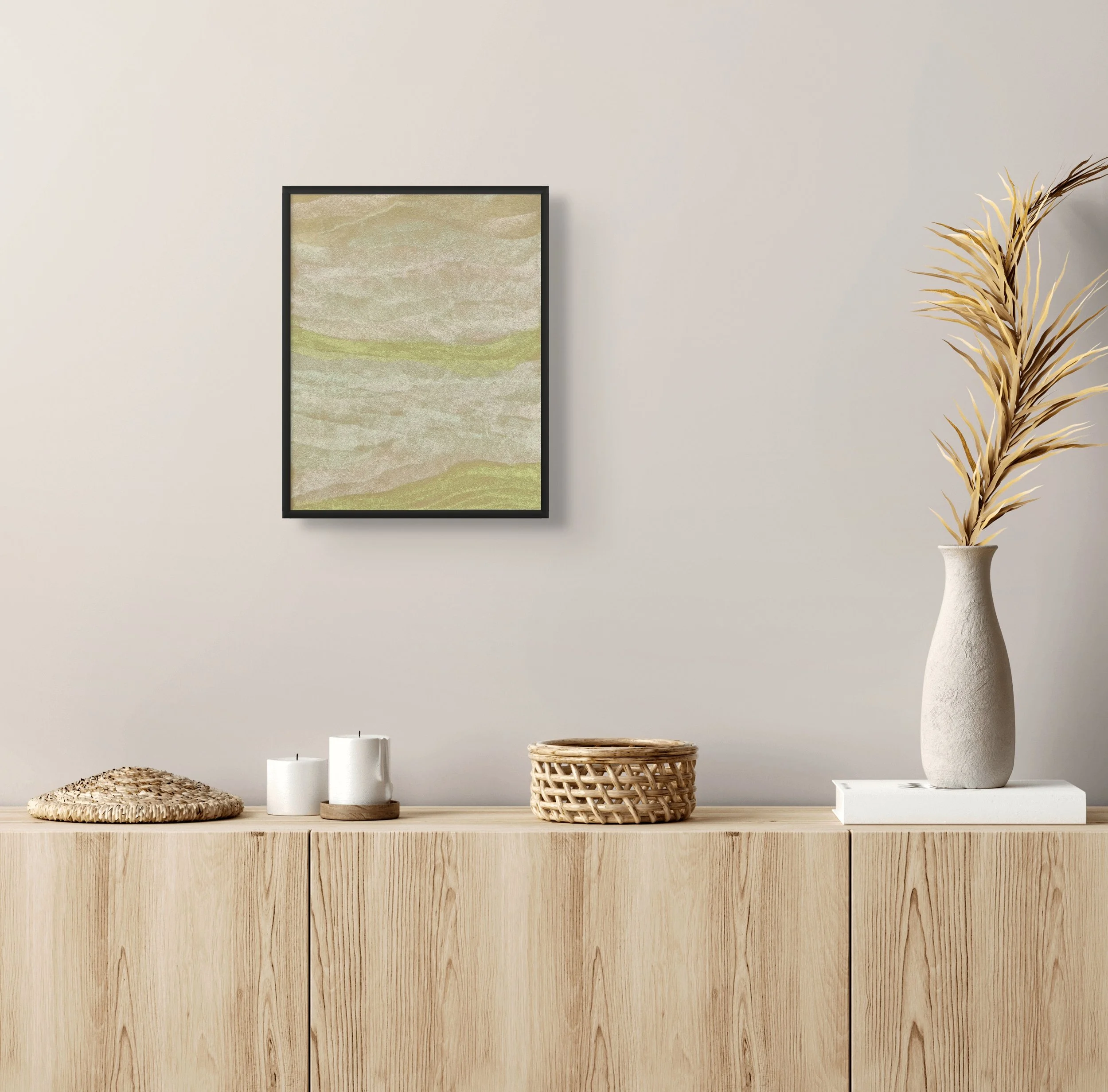 Dessin abstrait beige, décoration murale discrète, création originale de l’artiste Atelier Cléophée