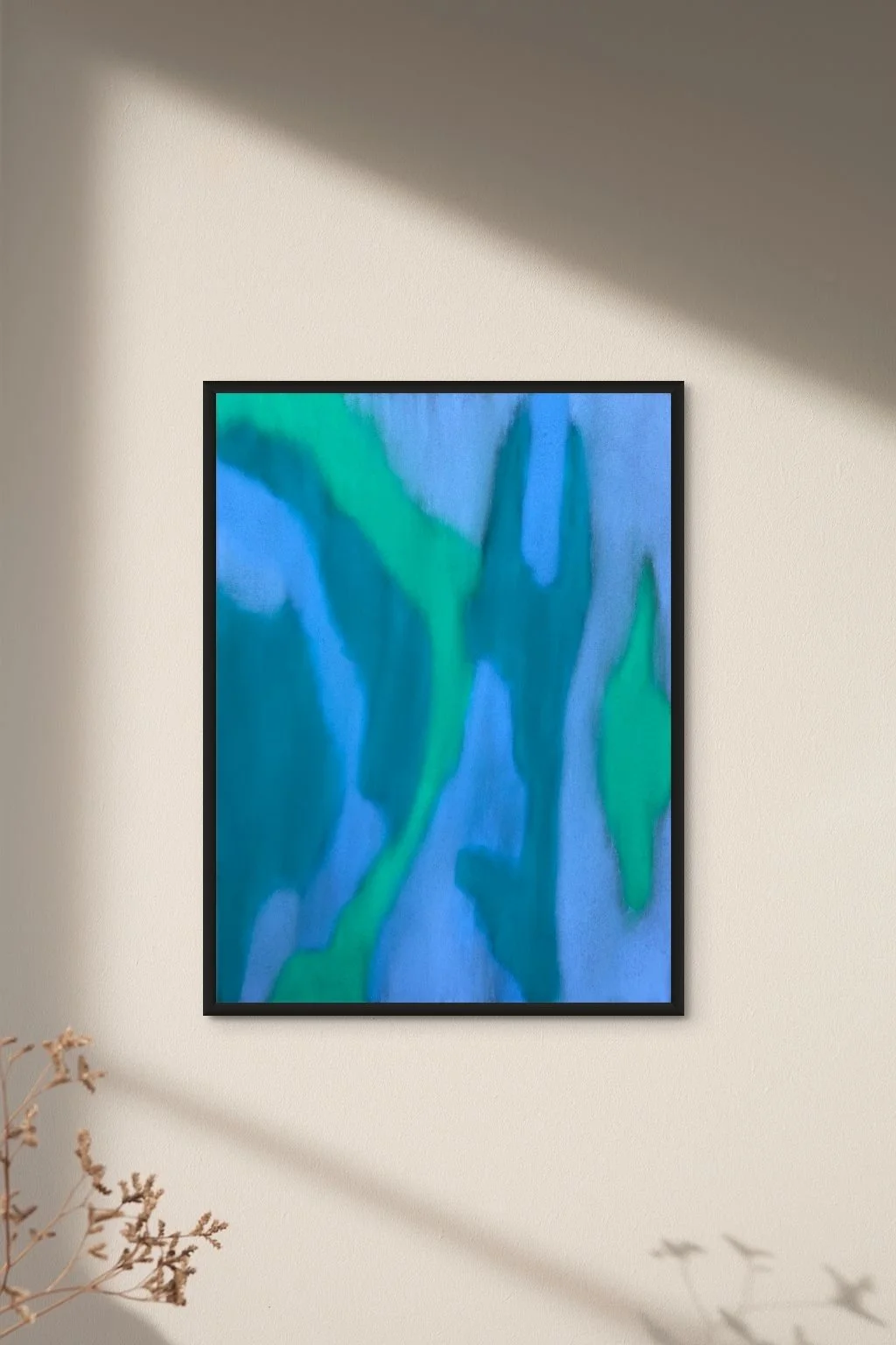 Œuvre murale bleue et décorative – Atelier Cléophée