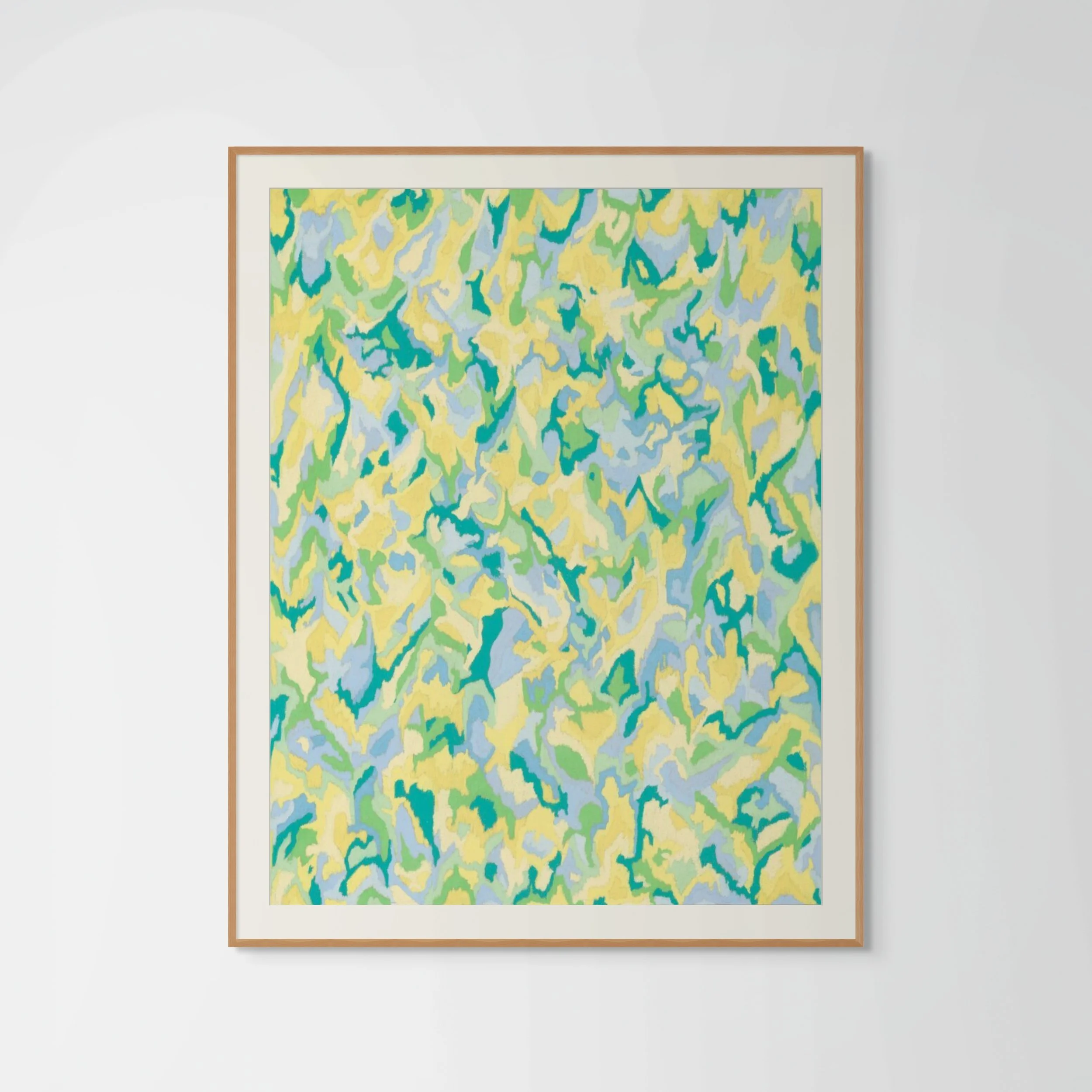 Œuvre abstraite au pastel sec inspirée des jardins milanais au printemps – création originale présentée pendant la Milano Design Week