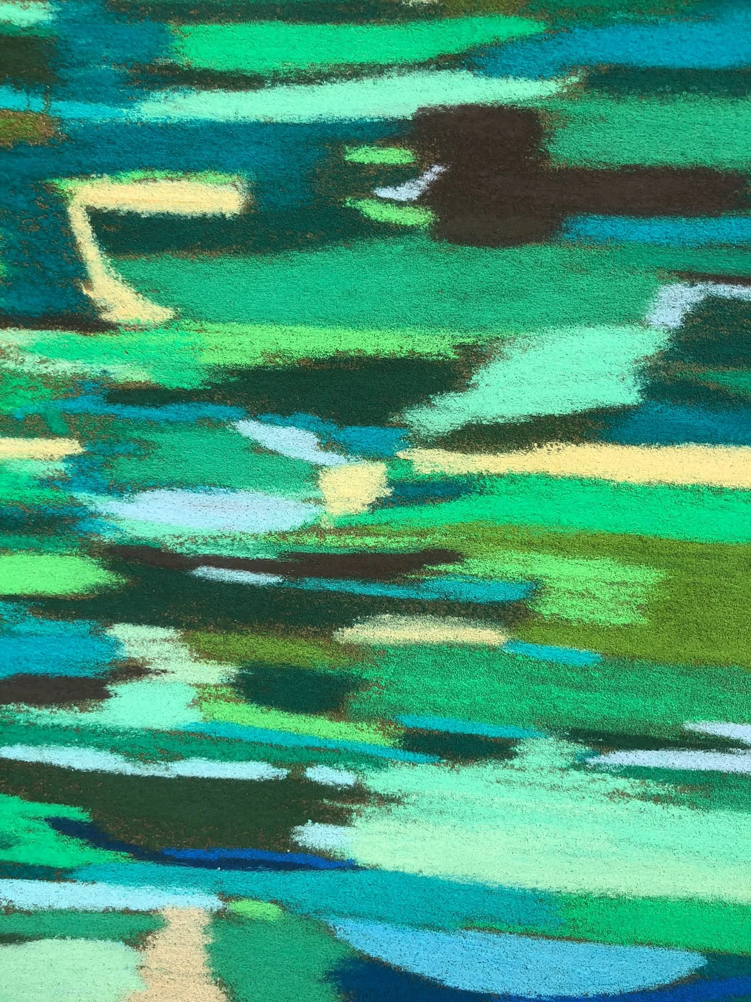 Détail d’un pastel sec abstrait bleu inspiré par l’Italie, signé par l’artiste émergente Atelier Cléophée