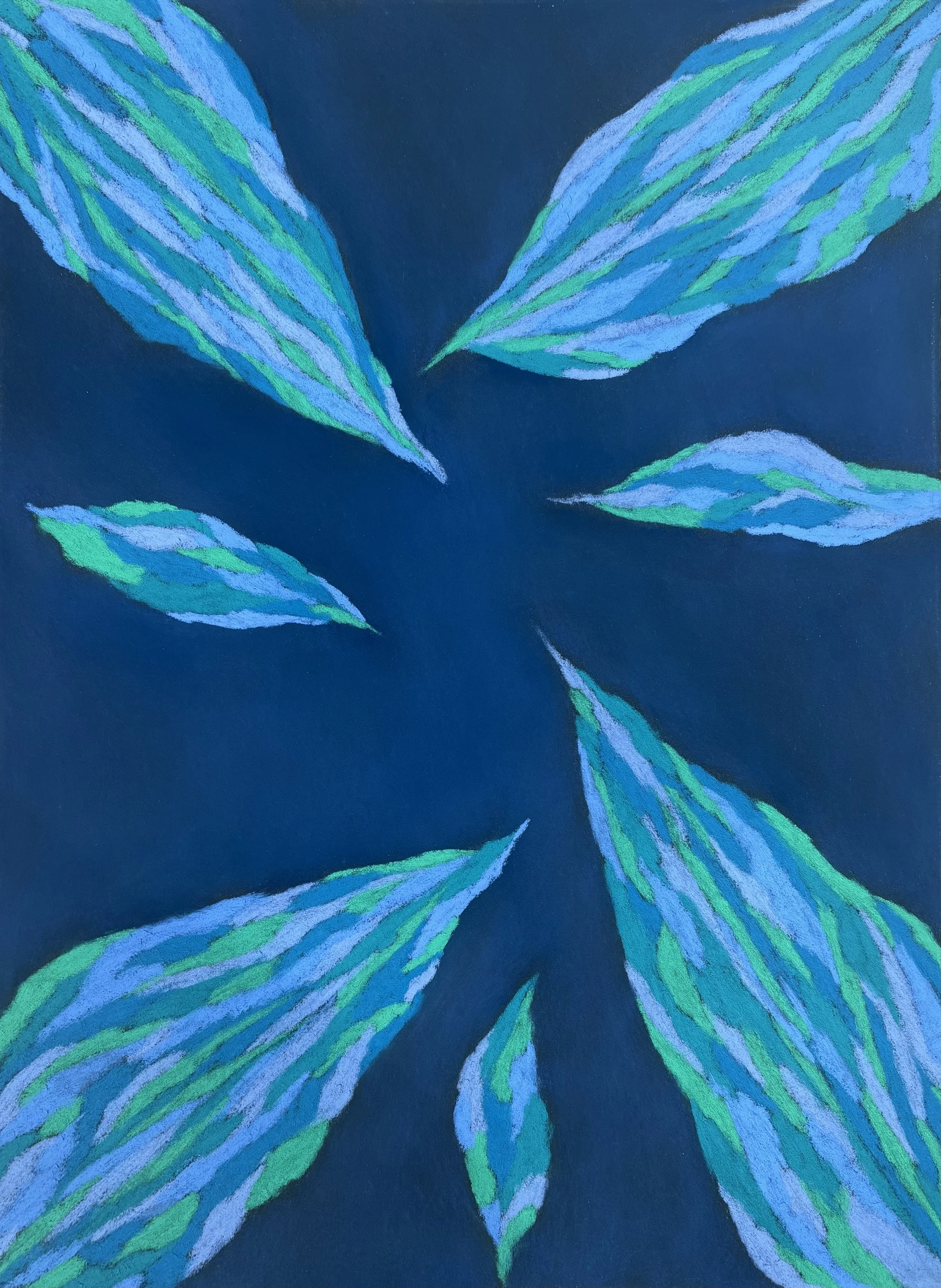 Tableau abstrait bleu « Bioluminescence » par l’artiste française Atelier Cléophée, inspiré de la faune et la flore