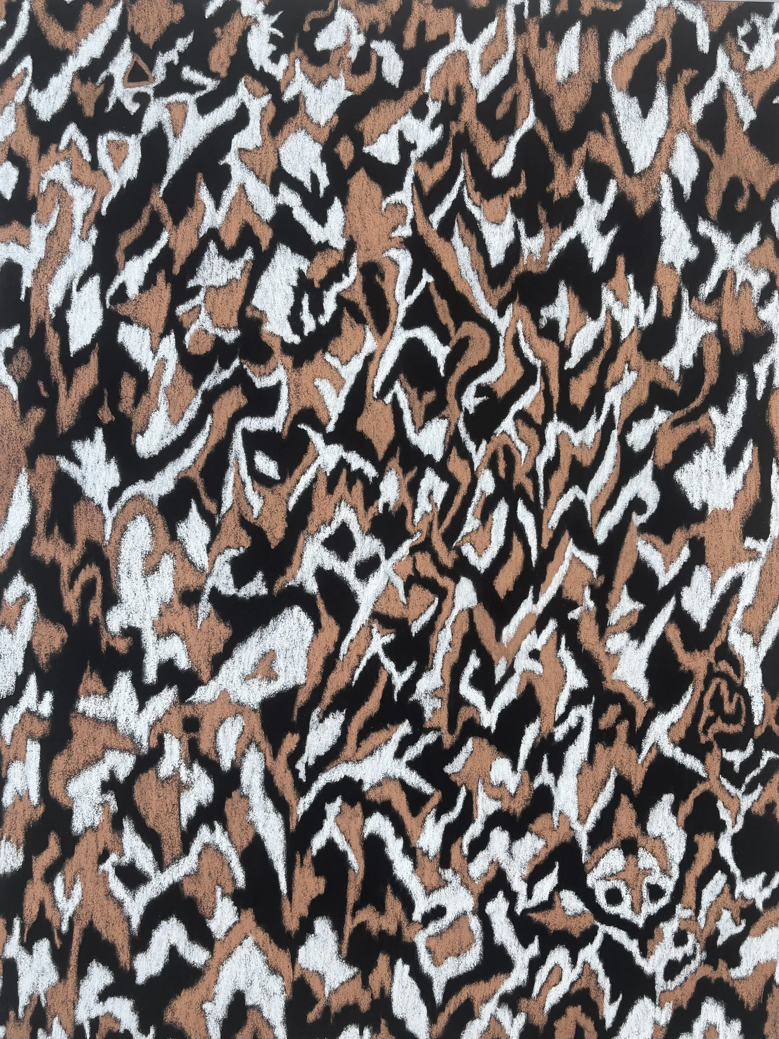 Dessin abstrait au pastel sec – vue complète inspirée des textiles brésiliens