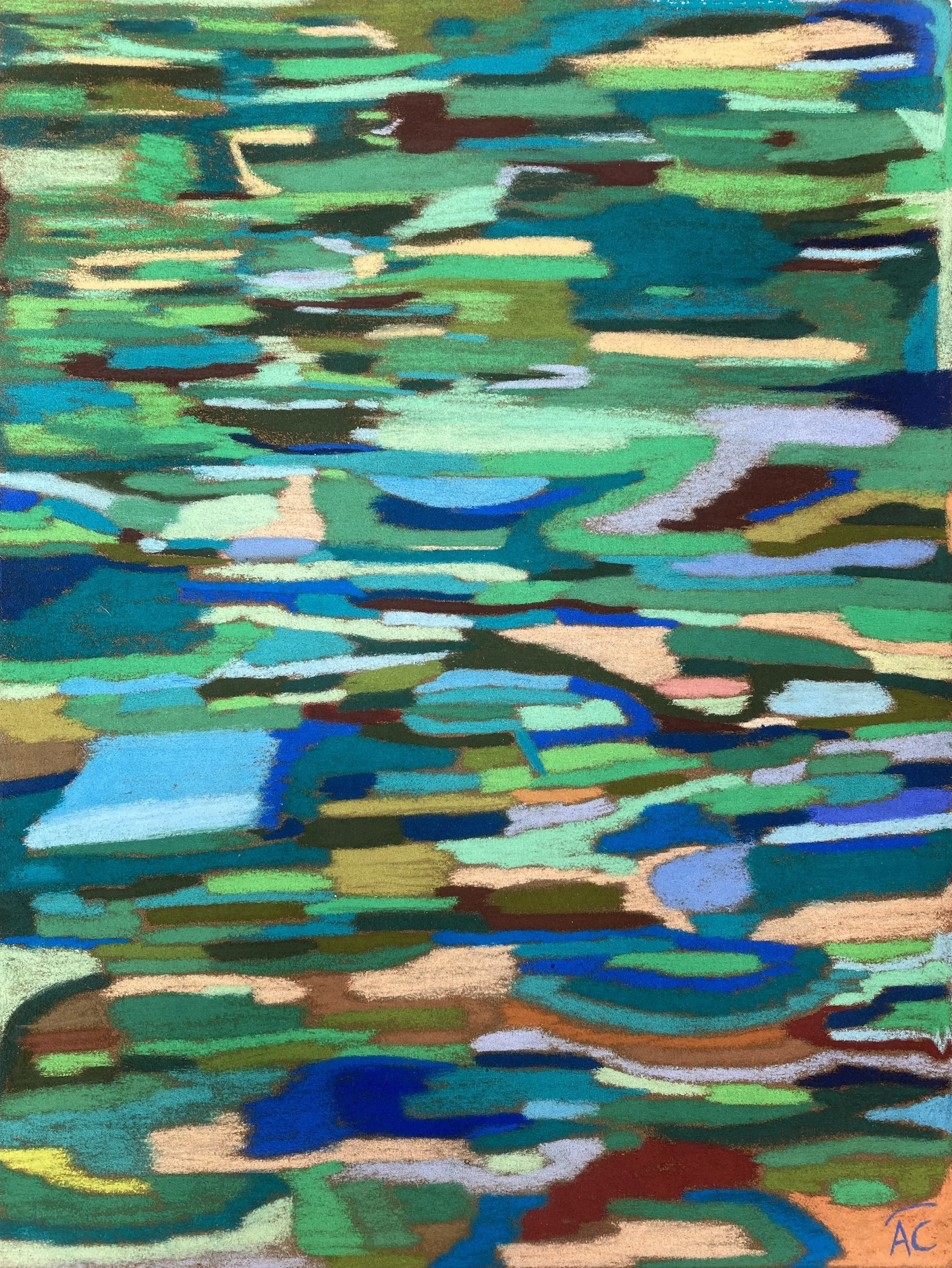 Œuvre abstraite bleue « Aqua », inspirée par Murano, création de l’artiste parisienne Atelier Cléophée