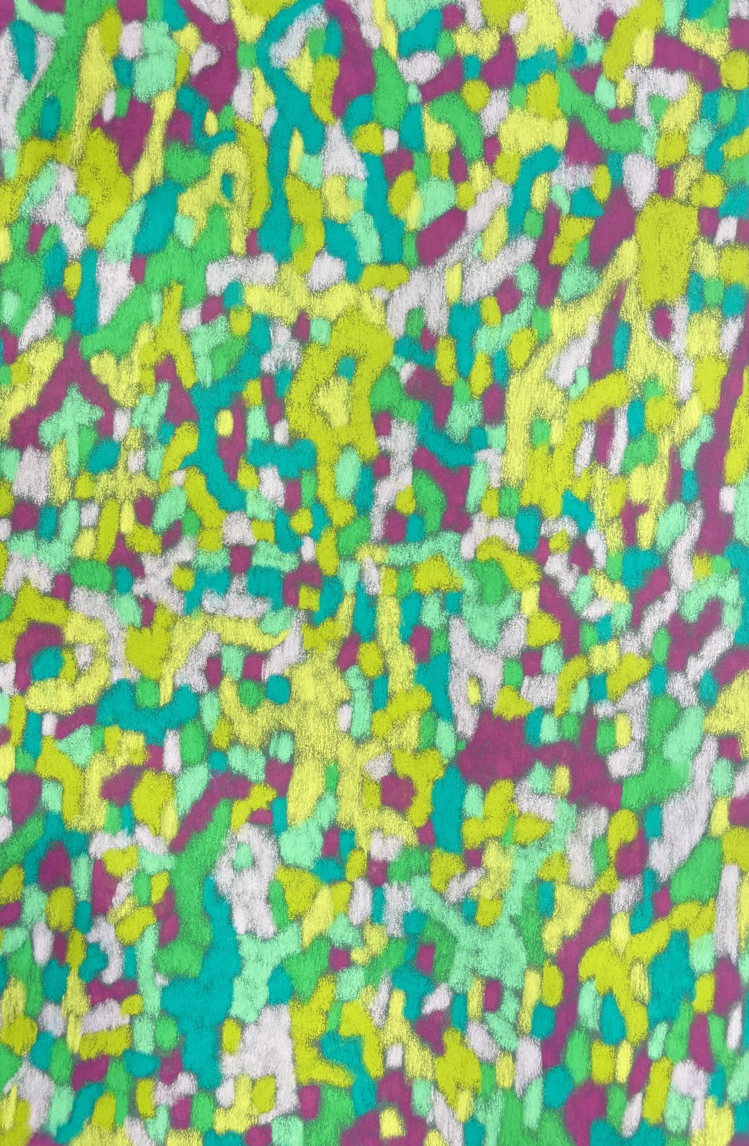 Dessin abstrait au pastel sur papier inspiré par les Nabis – Jardins Nabis, création originale de l'artiste parisienne Atelier Cléophée