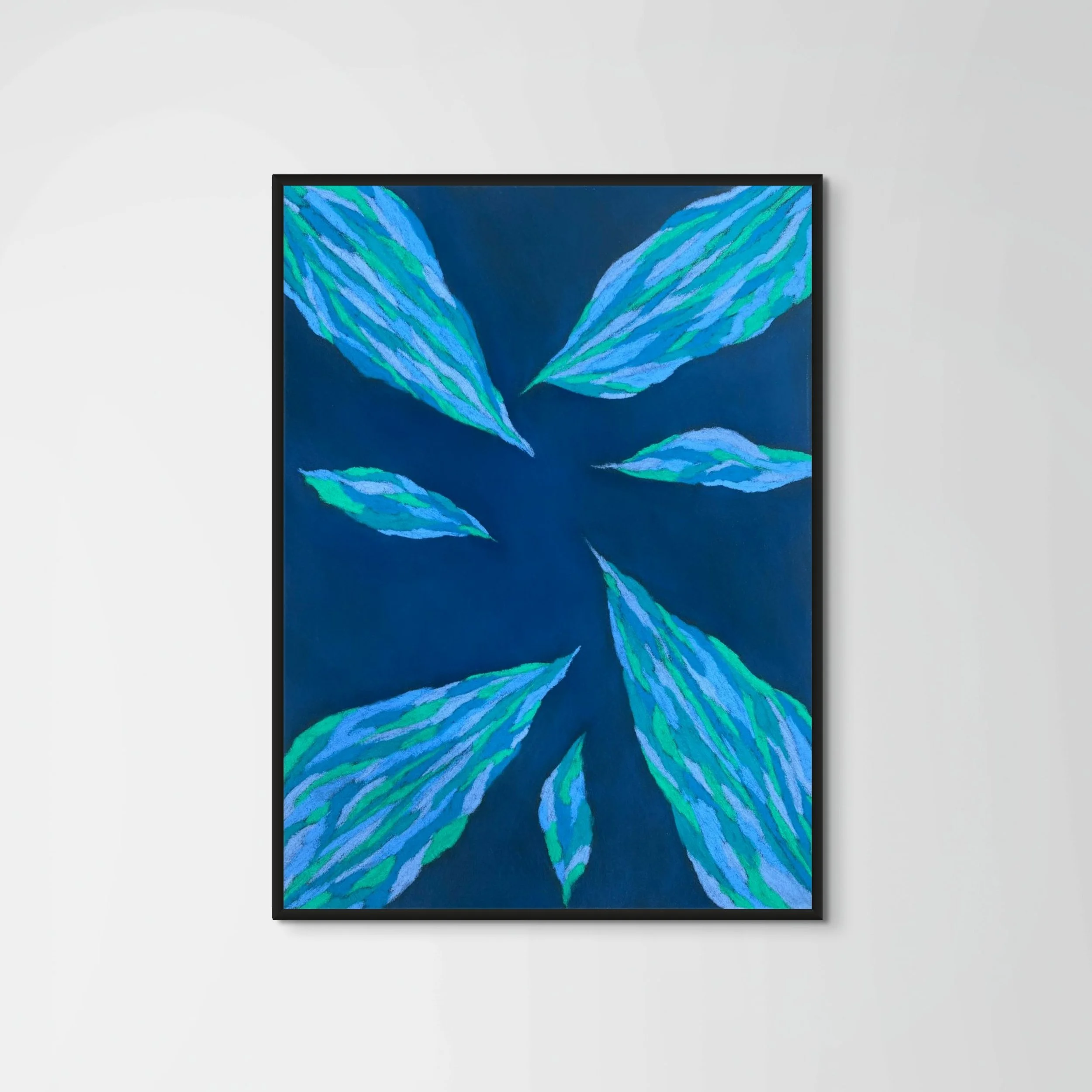 Tableau abstrait bleu au pastel sec « Bioluminescence » – Œuvre originale par Atelier Cléophée