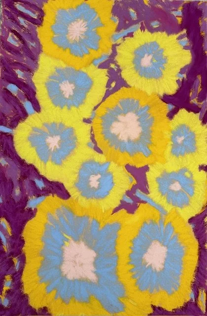 Dessin abstrait au pastel sur papier inspiré par le Pop Art et Andy Warhol– Pop Daisies, création originale de l'artiste parisienne Atelier Cléophée