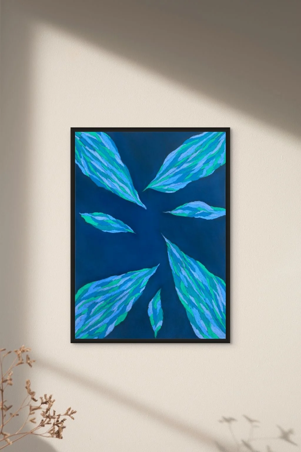 Œuvre murale bleue et design – Atelier Cléophée