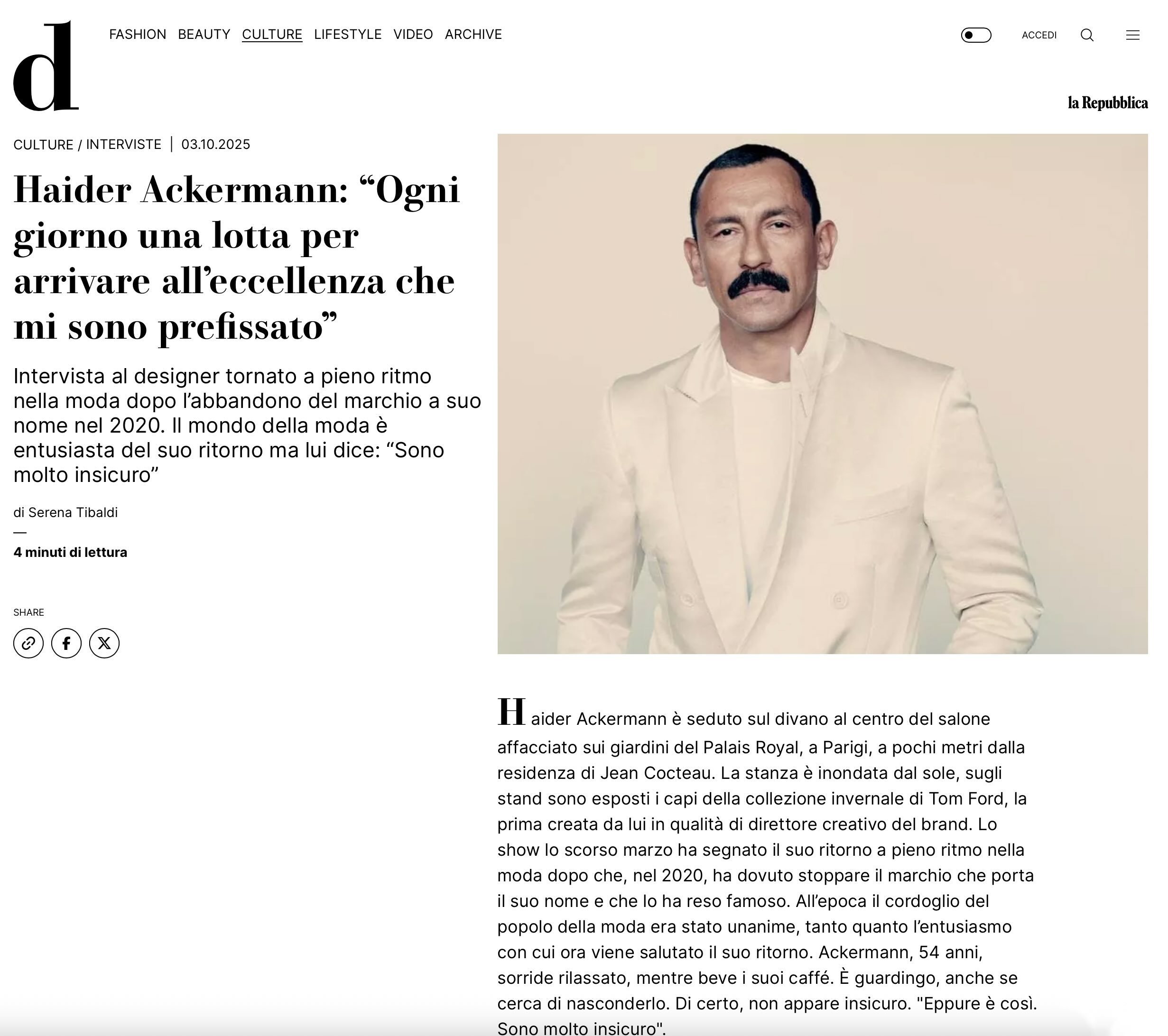 D Repubblica / Haider Ackermann - Paolo Roversi