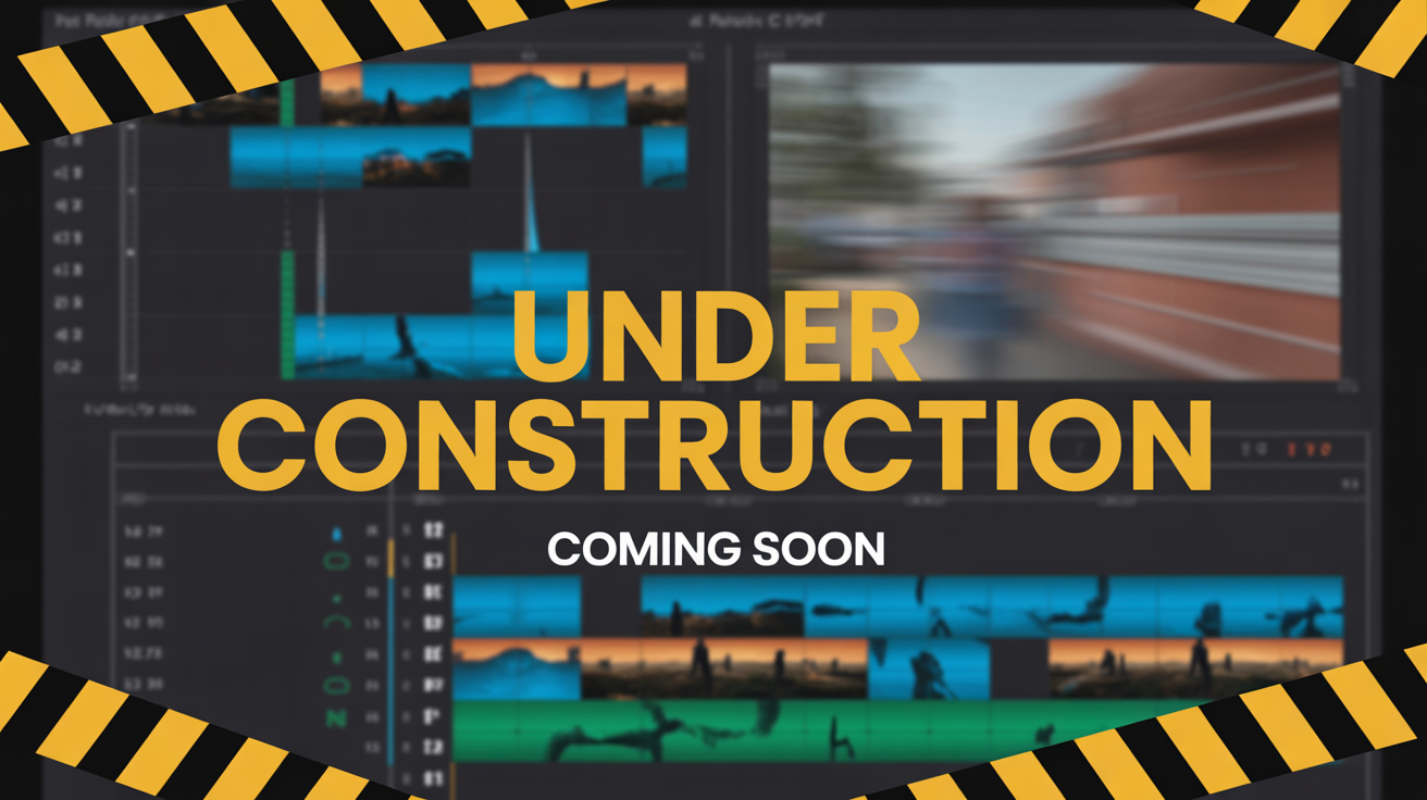 Computer screen with video editing software and an overlay message that reads 'Under Construction Coming Soon.'