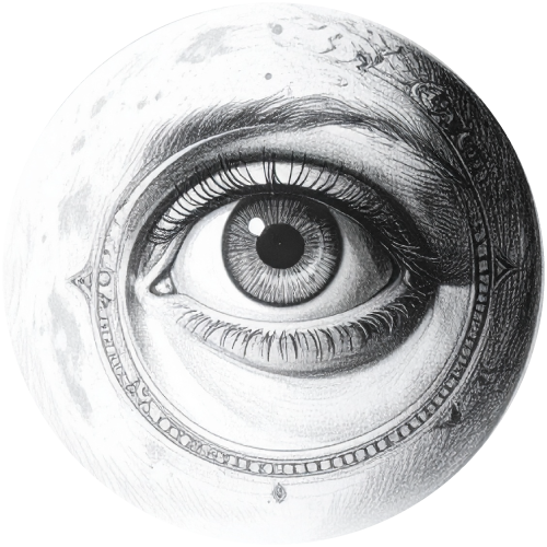 Realistic pencil drawing of a human eye surrounded by mechanical and architectural elements, resembling a giant eyeball.