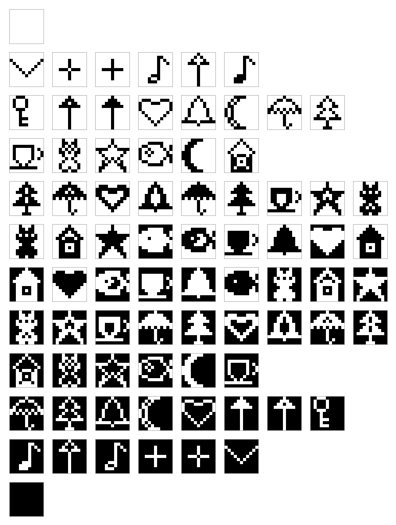 Grid of small black-and-white pictograms in twelve rows, from almost white to almost black