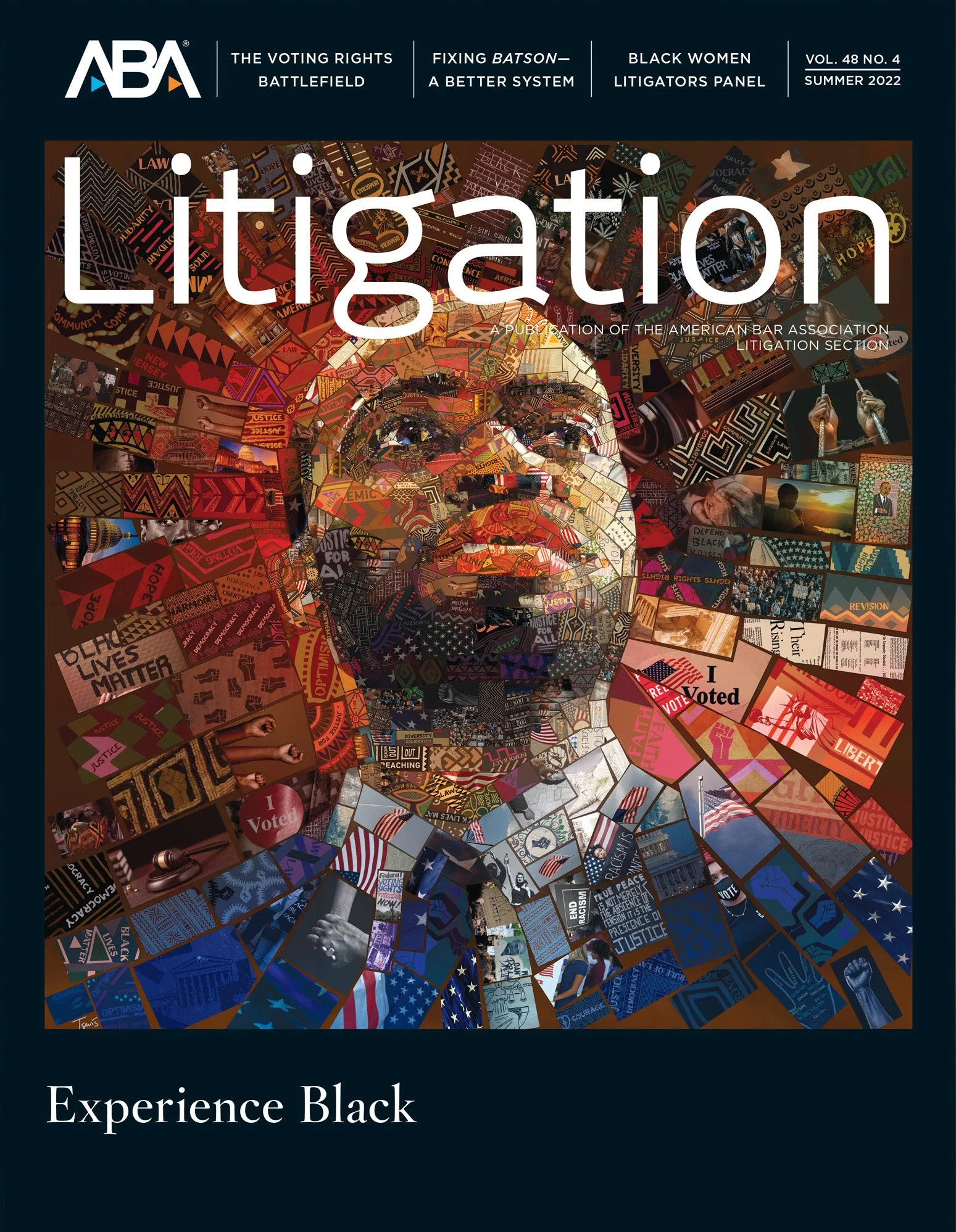 Cover illustration mosaic of the Summer of 2022 special issue of Litigation journal, published by the American Bar Association.