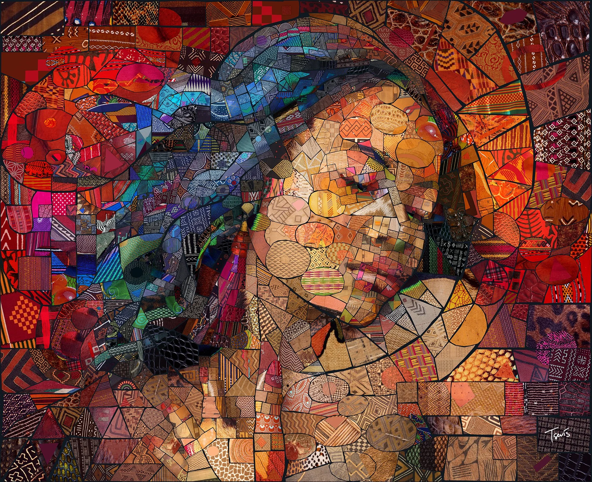 Deep Inside Your Borders – Introspective Mosaic Portrait | Afro-Inspired Art Print for Warm Interiors