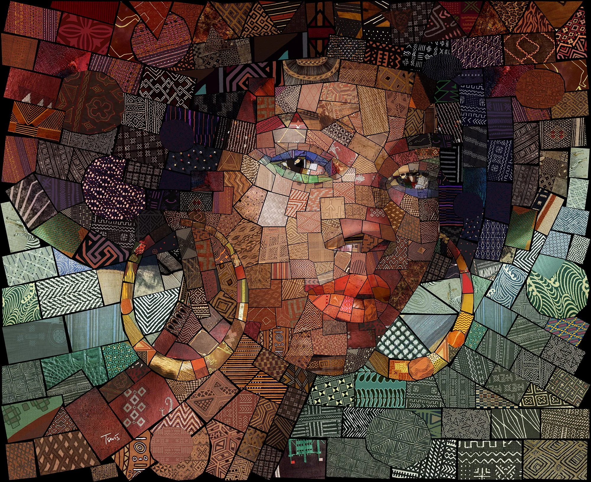 Mosaic Portrait of a Woman in Strength and Silence | Bold Afrocentric Wall Art Print