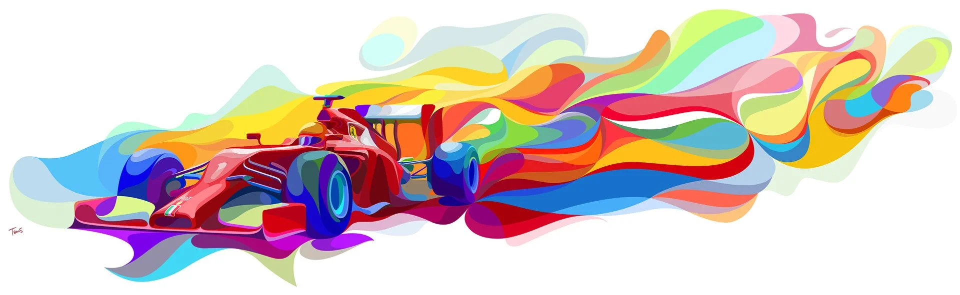 Le onde di Maranello neofuturistic artwork – Ferrari tribute in flowing color waves.
