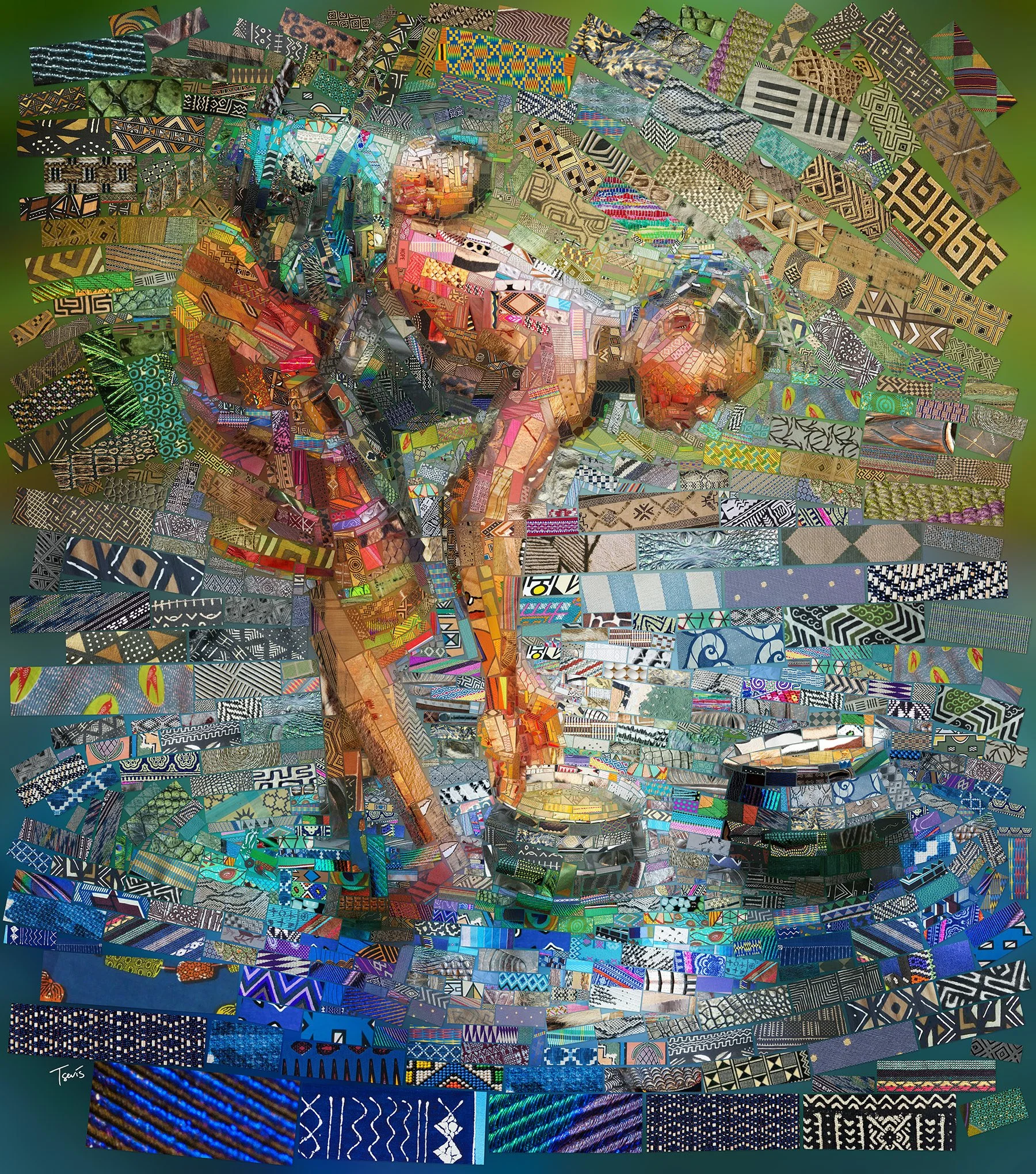A Mother with a Child, an African culture scene, Contemporary mosaic art