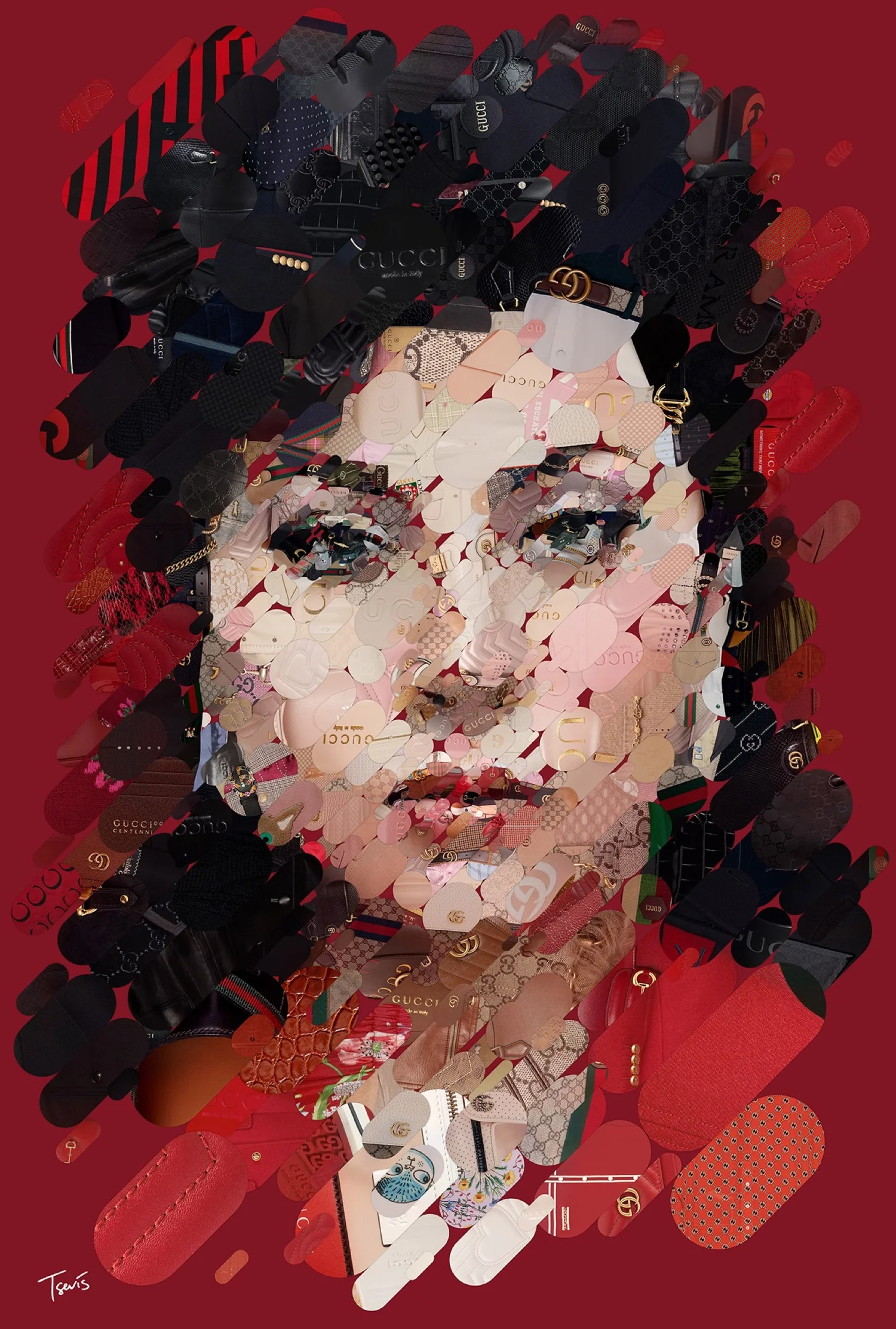 Mosaic portrait of Lady Gaga as Patricia Reggiani in a House of Gucci movie