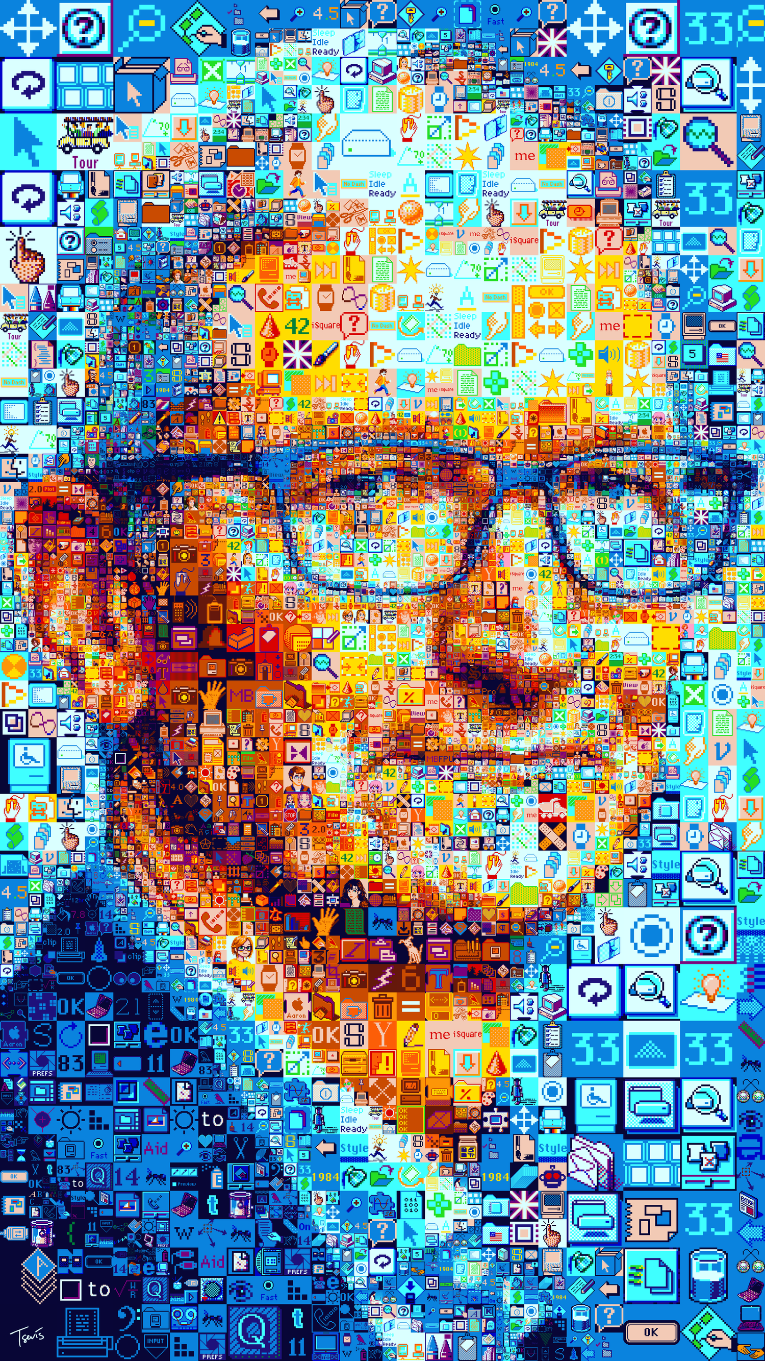 Tim Cook digital mosaic portrait made of vintage computer icons