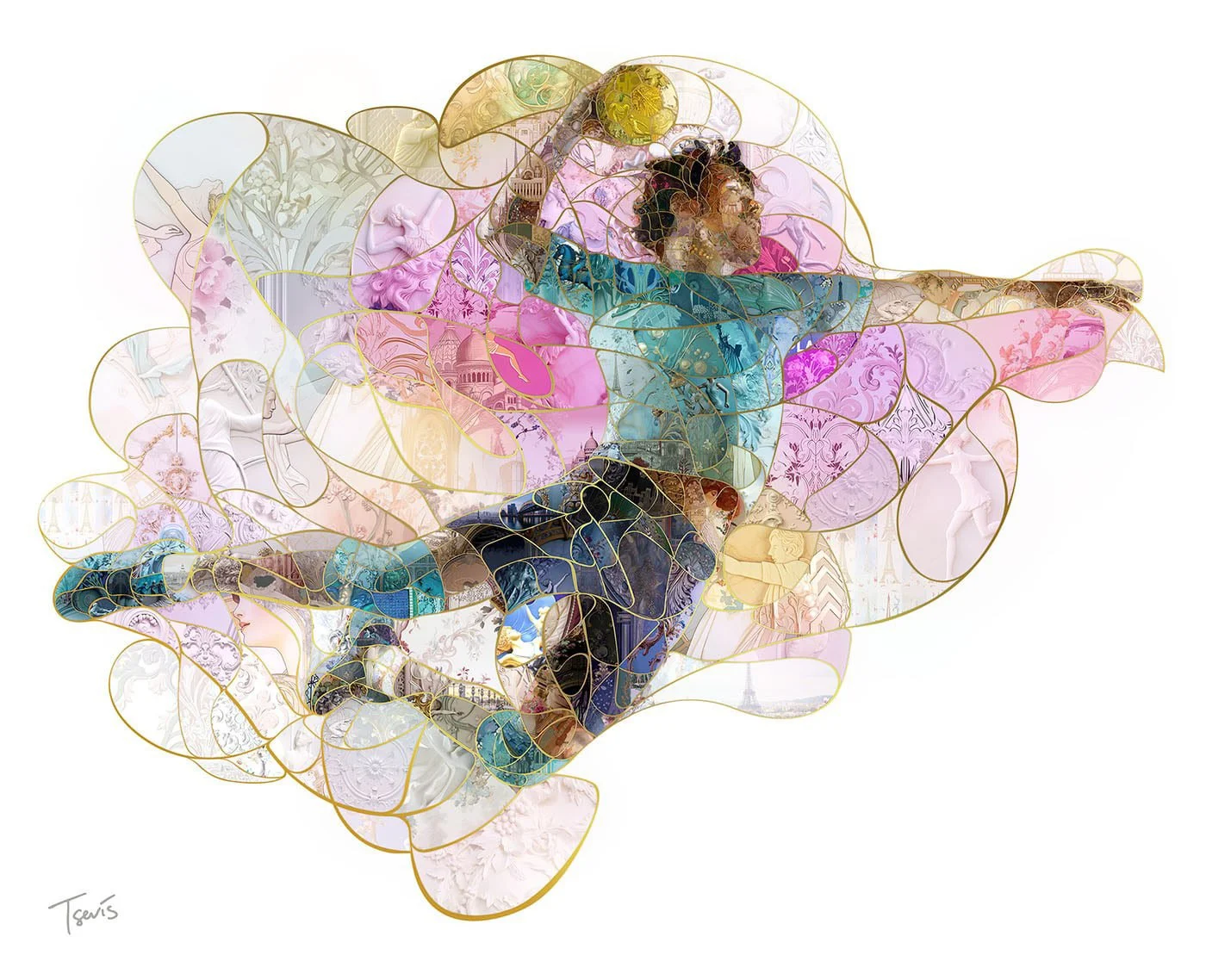 Photomosaic by Charis Tsevis, featuring a volleyball as its subject. The artwork is a unique digital mosaic composed of numerous detailed tiles, showcasing a deep study of visual elements and artistic techniques.