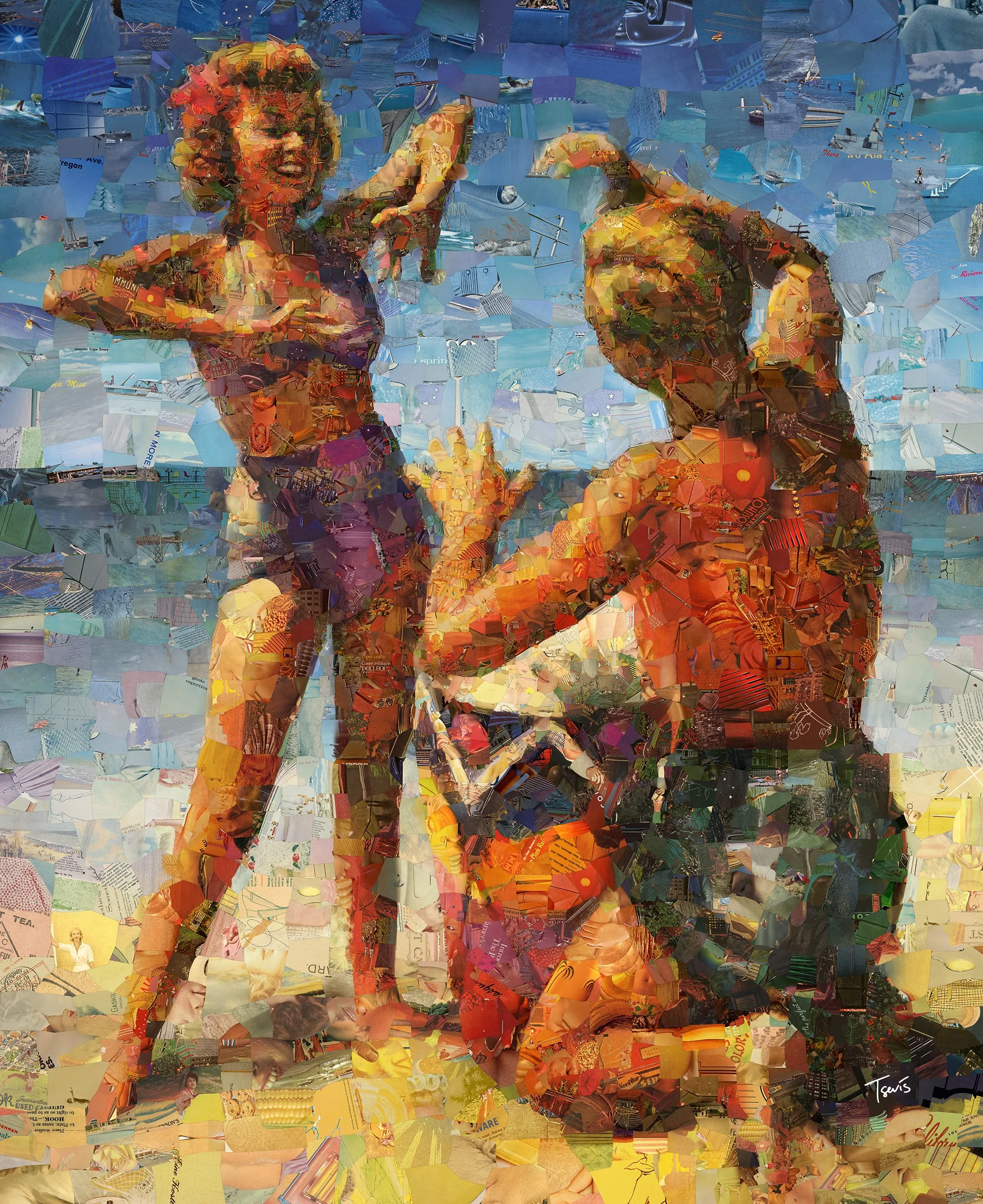 Hot fun in the summertime - Vintage Beach Dance Mosaic | Retro Seaside Romance Wall Art