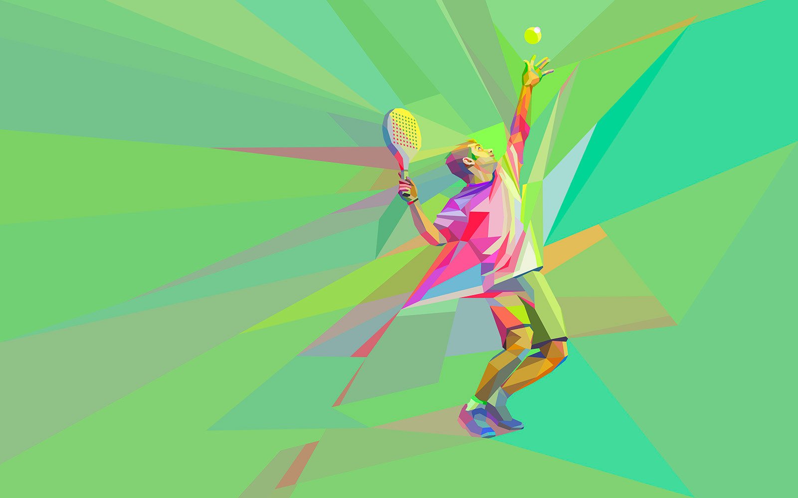 Abstract racquet sport illustration in vibrant colors and dynamic geometry, padel illustrations