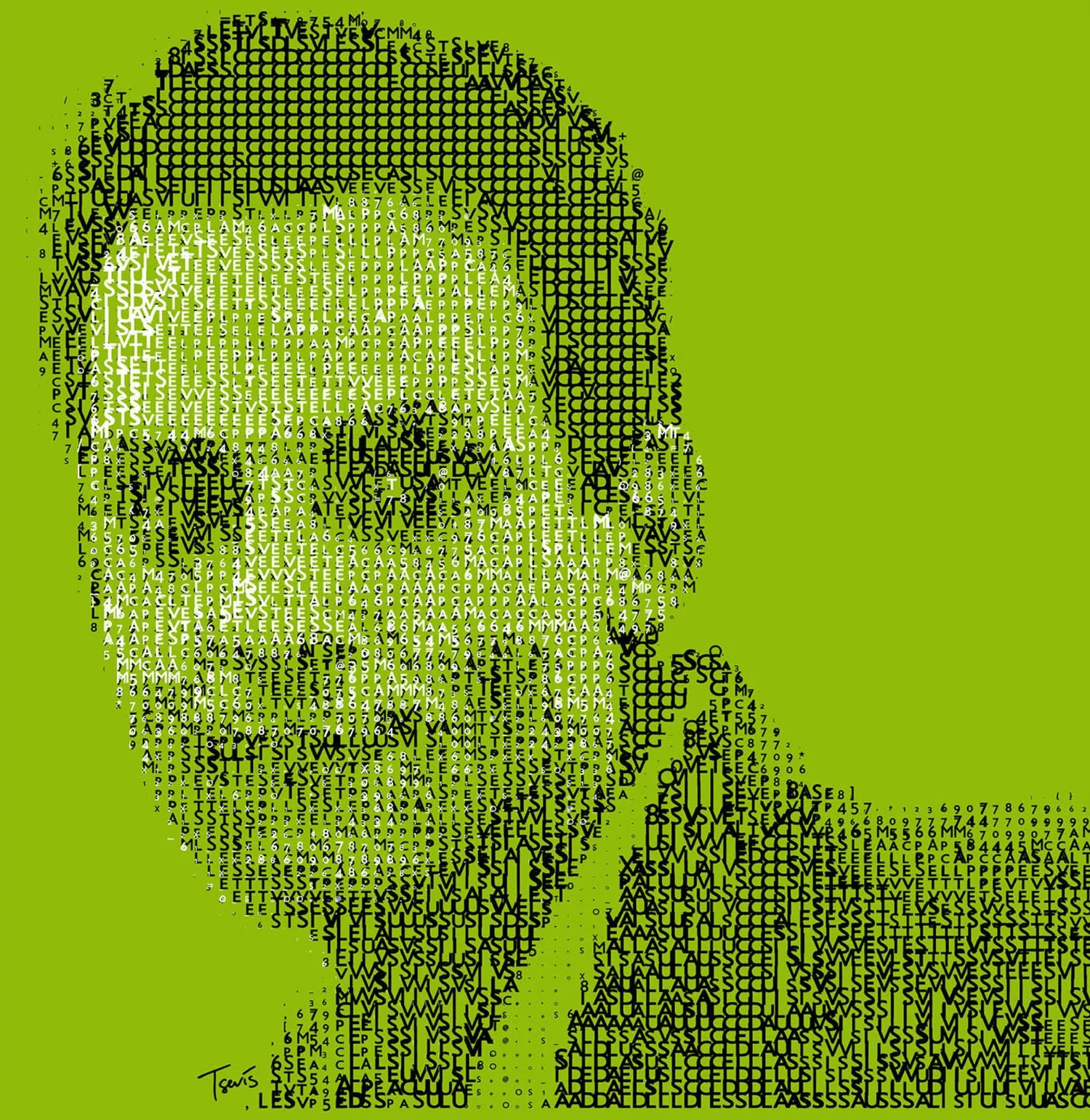 Typographic mosaic of Charis Tsevis made out of the characters of his name.