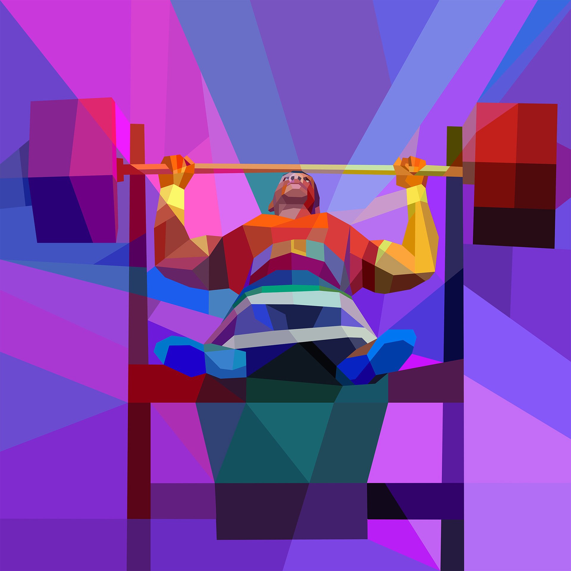 Para powerlifting illustration with colorful, dynamic triangles for stamp design