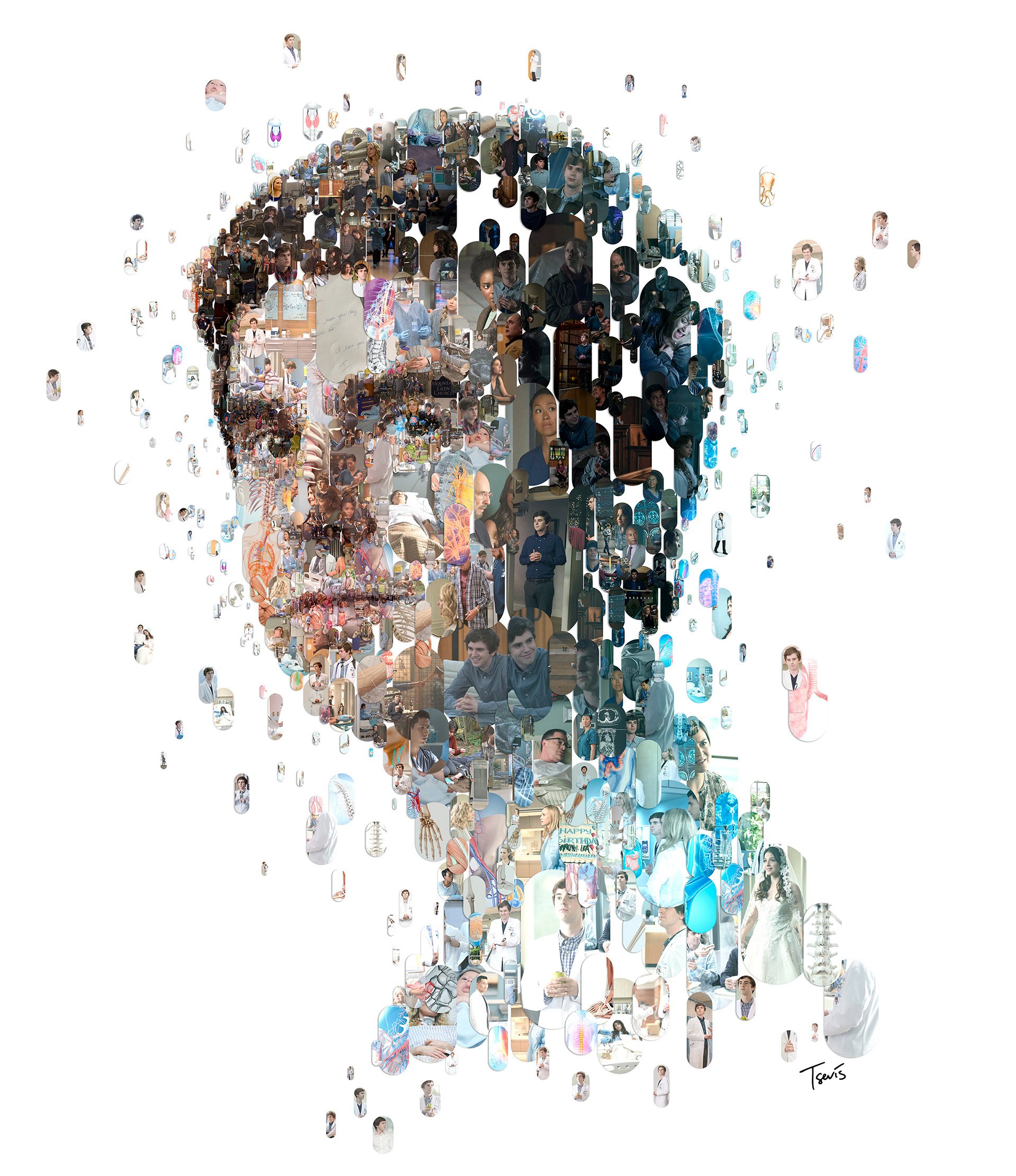 Highmore's mosaic portrait for the famous movie series, illustration for television