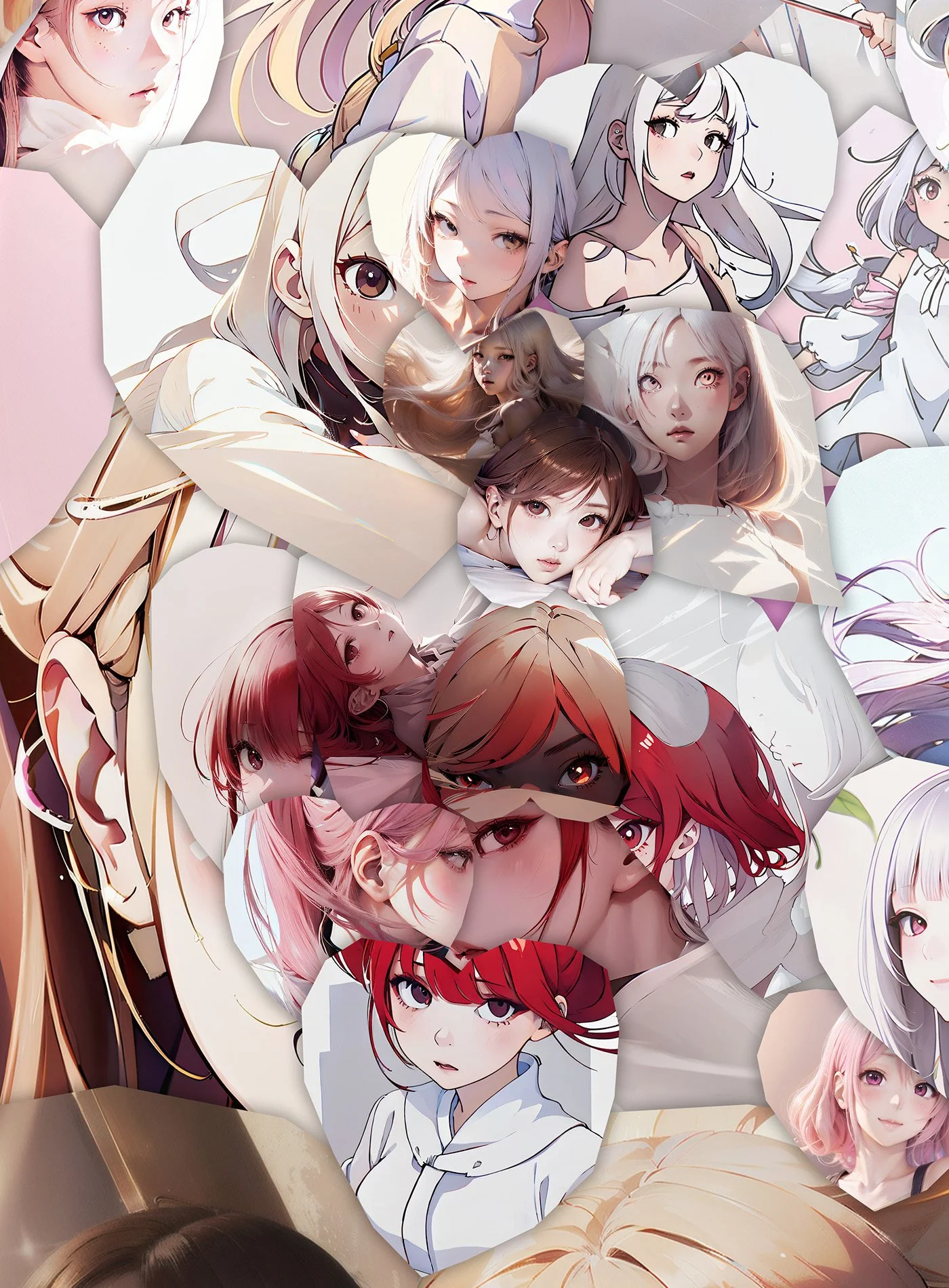  Manga girls in digital mosaic 