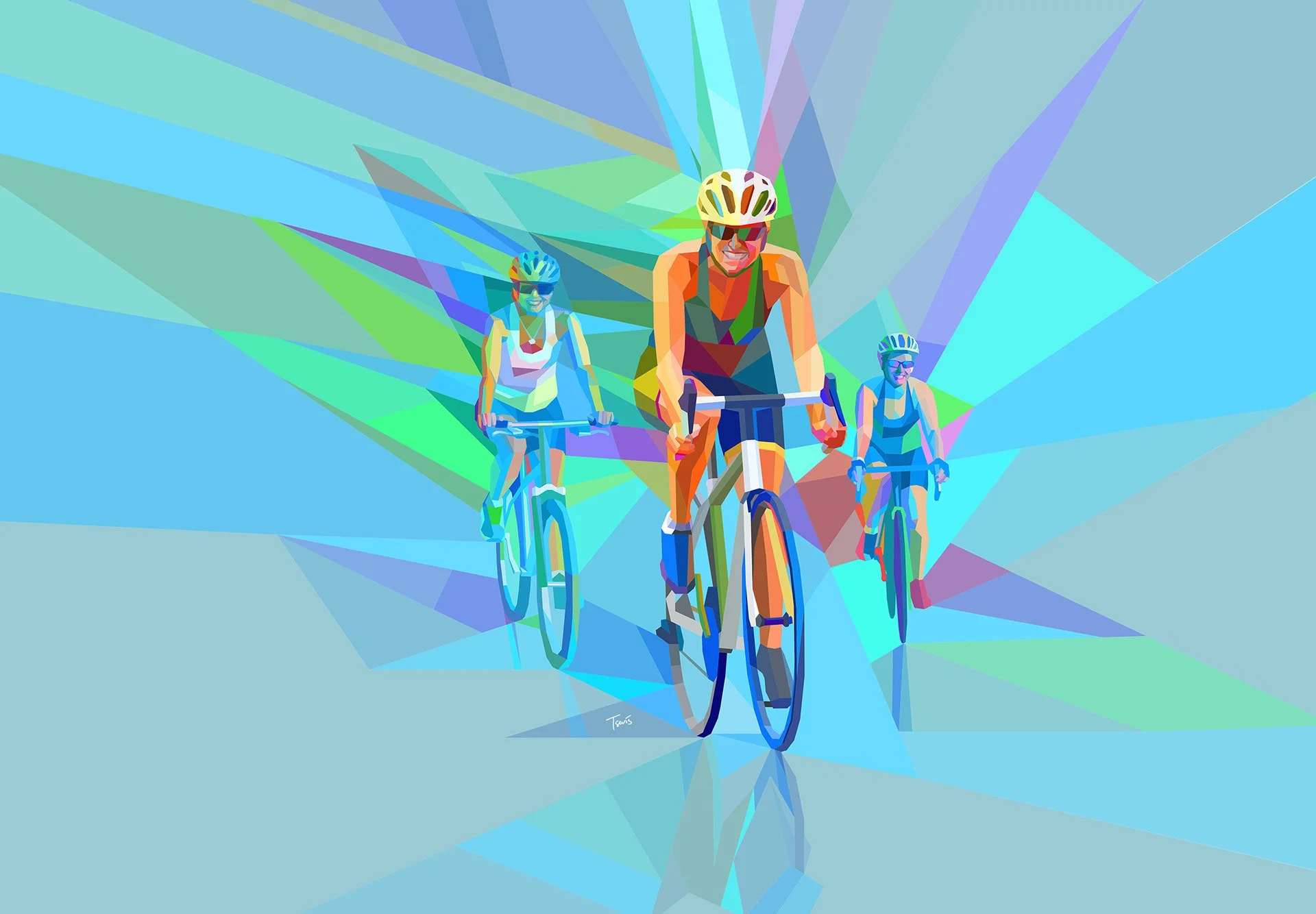  Geometrical illustration of bicycle riders for a wellness brand 