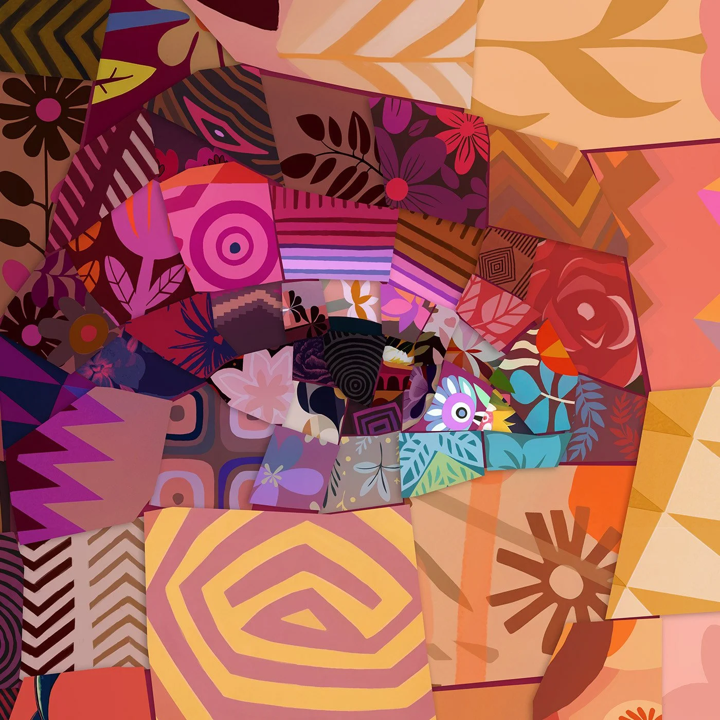  Vibrant mosaic detail of Zendaya from patterns and summer fashion. Top Model Art portrait 