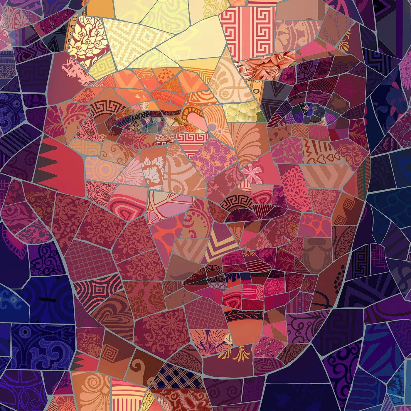  Colorful mosaic with emotions in Top model portrait, fashion industry art 