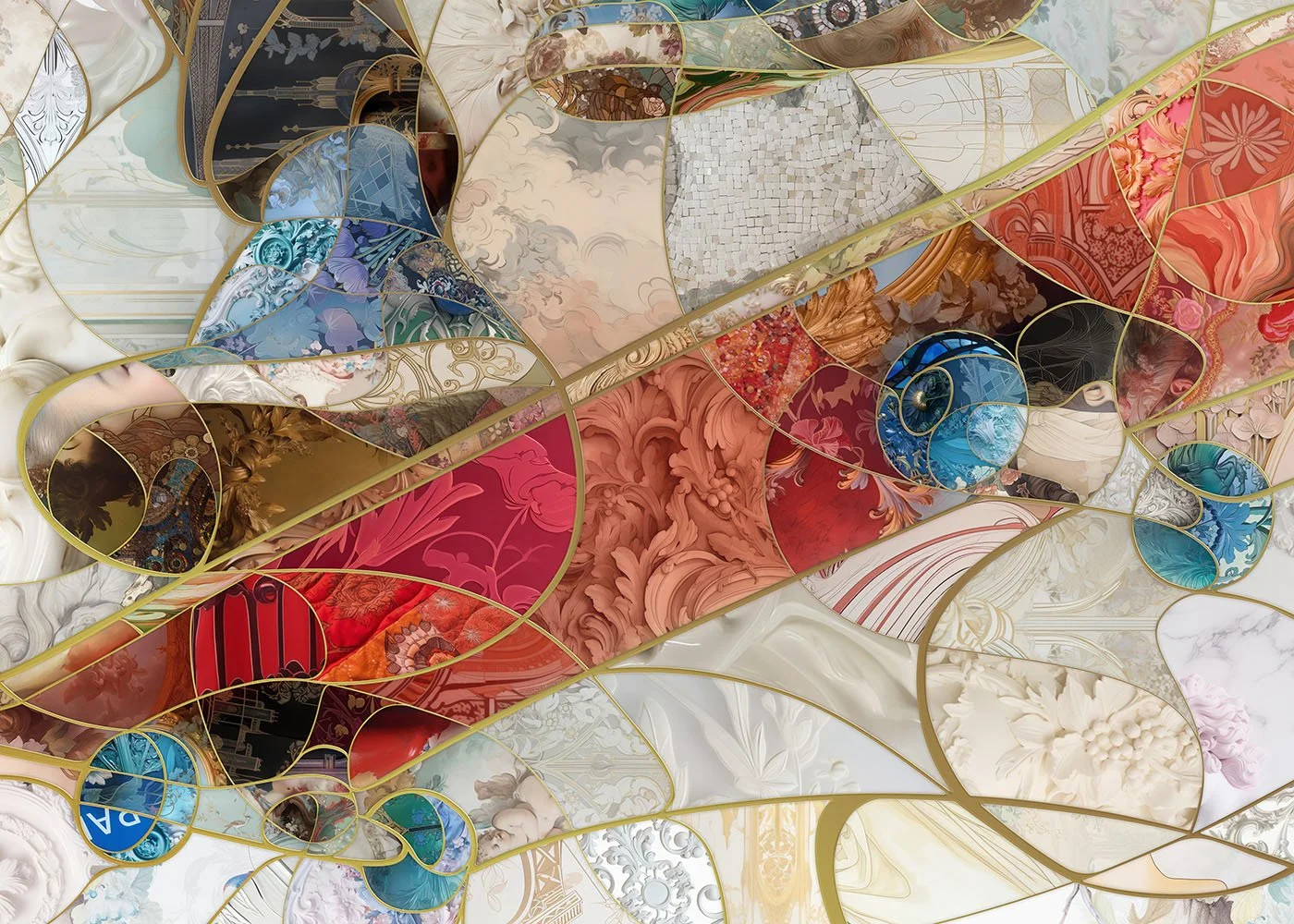  Detail from a digital mosaic artwork for sports, using dozens of images, crafted by an award-winning mosaic artist, blending cultural depth and modern design. 