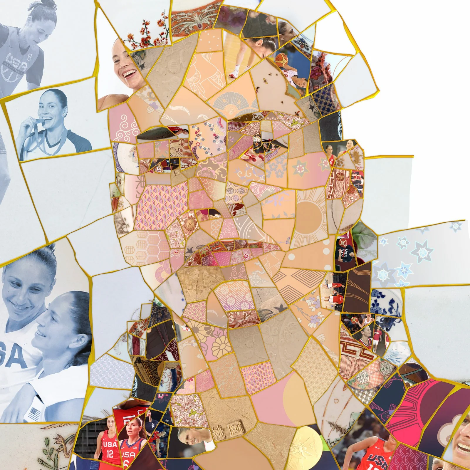  basketball kintsugi player, sports digital mosaic graphics 